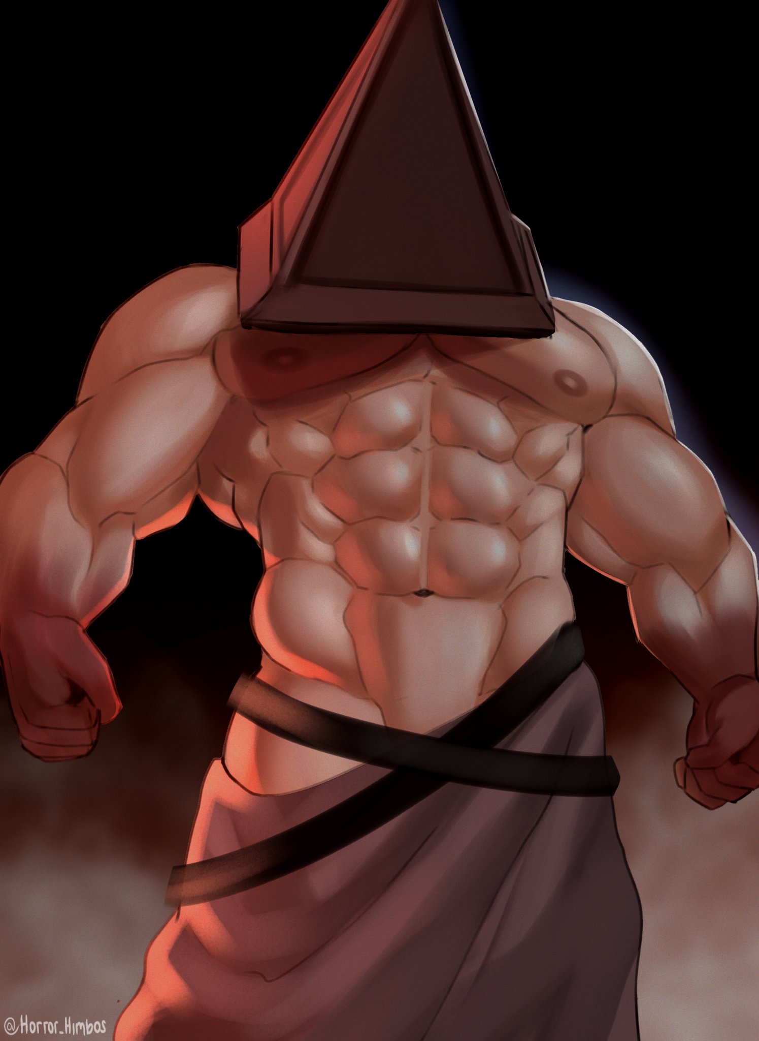 1boy, abs, bara, biceps, gay, horror, horror himbos, male, male focus, male only, muscles, muscular, muscular arms, muscular chest, muscular legs, muscular male, nipples, pecs, pyramid head, silent hill, silent hill 2, silent hill homecoming, solo, solo male, yaoi