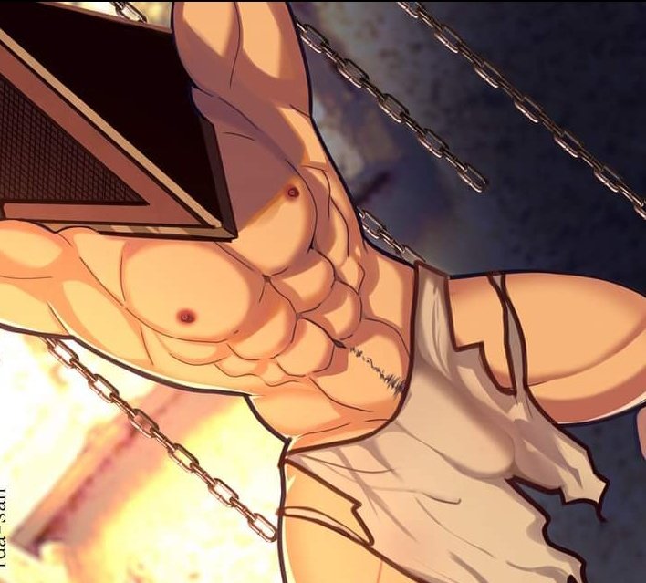 1boy, abs, bara, biceps, bulge, gay, happy trail, horror, horror himbos, male, male focus, male only, muscles, muscular, muscular arms, muscular chest, muscular legs, muscular male, nipples, pecs, pyramid head, silent hill, silent hill 2, solo, solo male, yaoi