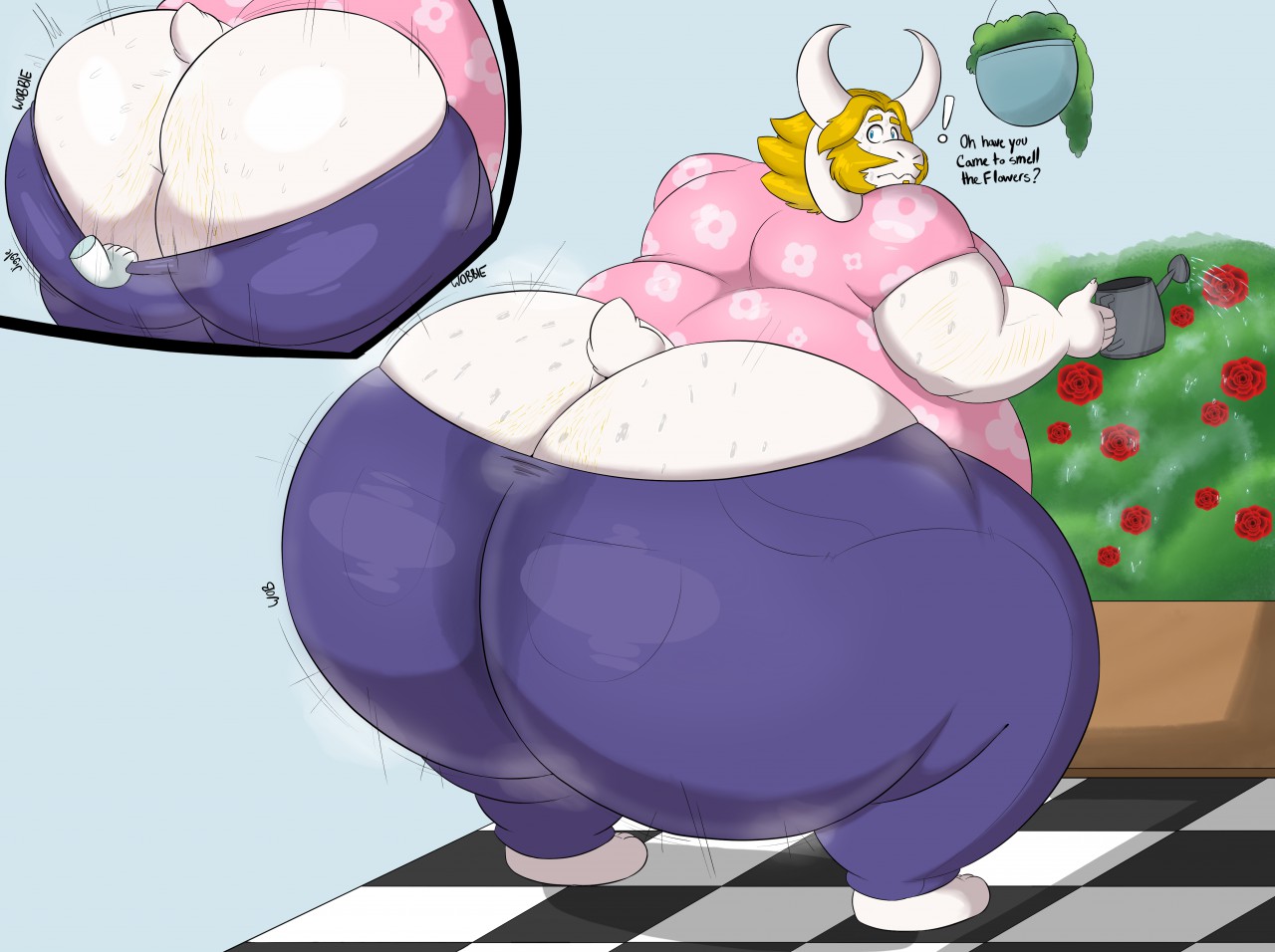 !, 1boy, anthro, asgore dreemurr, ass, fat, fat ass, fat male, gay, groping, groping from behind, hair, hairy, hairy ass, hairy male, huge ass, hyper, hyper ass, hyper butt, looking at viewer, looking back, male, male only, megacoolbear (artist), obese, obese male, overweight, overweight male, sweat, sweatdrop, sweaty, sweaty ass, tight clothes, tight clothing, tight pants, undertale, yaoi