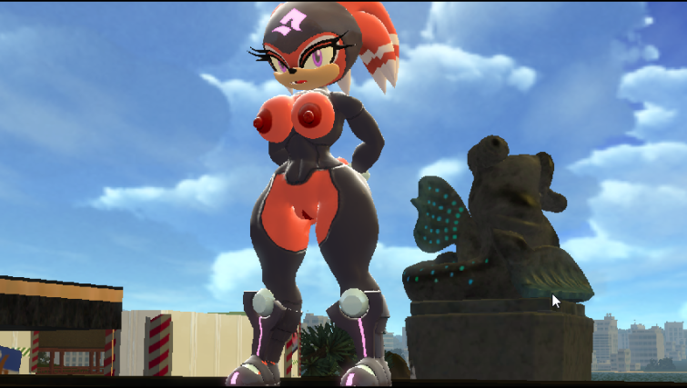 armored_boots mobian_(species) niko67140 orange_hair orange_skin pavilion purple_eyes red_nipples red_pussy ripped_bodysuit ripped_clothing sega shade_the_echidna sonic_(series) sonic_the_hedgehog_(series)