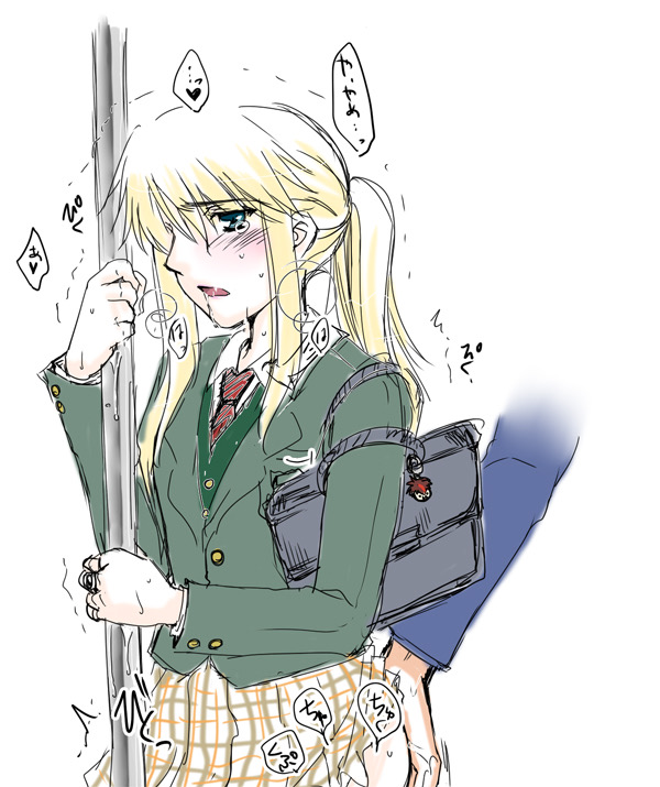 07th_expansion chikan lion_ushiromiya molestation pleated_skirt public rough_sketch school_bag school_uniform sexual_harassment train_interior umineko_no_naku_koro_ni