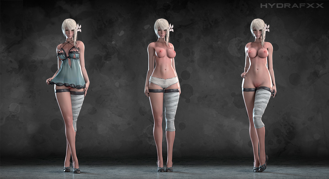 1girls, 3d, areolae, breasts, female, female only, hydrafxx, kaine (nier), medium breasts, naked footwear, nier, nier replicant, nipples, pussy, solo, standing, white hair