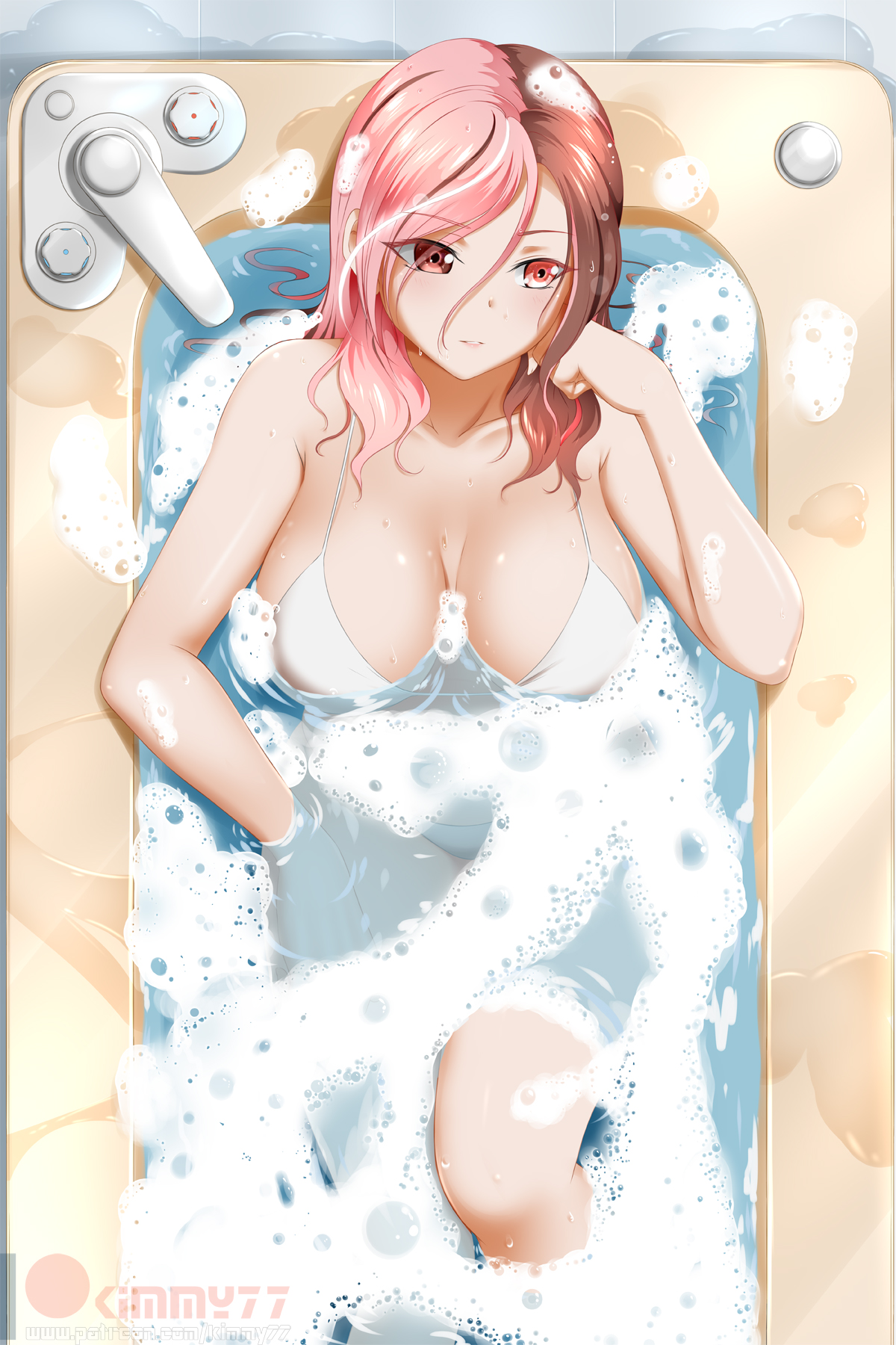 1girls, bath, bikini, female, female focus, female only, heterochromia, hi res, highres, kimmy77, neo (rwby), nipples, rwby, tagme, top view, water