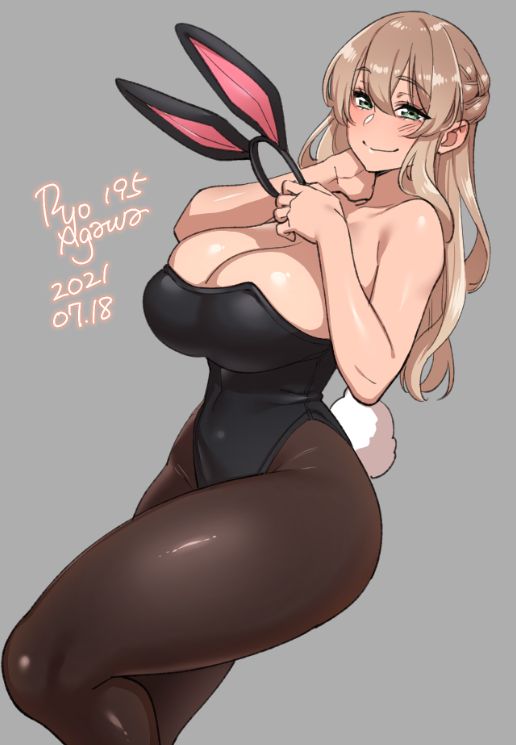 1girls, big breasts, breasts, bunnysuit, cleavage, female, female only, large breasts, leotard, pantyhose, ryo agawa, solo, thick thighs, thighs