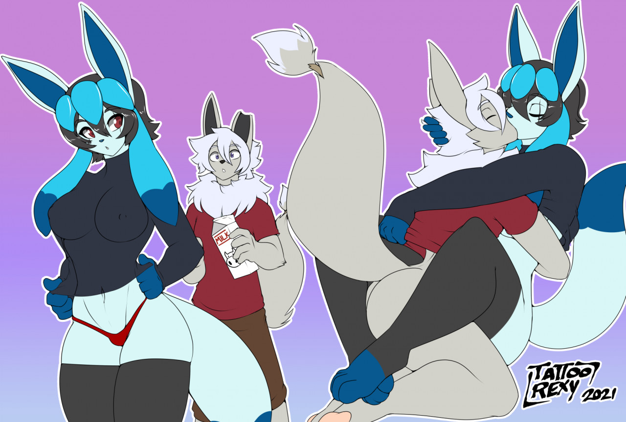 ambiguous penetration, anthro, anthro on anthro, ass, black hair, blue fur, blue hair, breasts, closed eyes, clothed, clothing, eevee, eevee of hearts, eeveelution, fan character, female, female penetrated, fluffy, fluffy tail, glaceon, glaceon of hearts, grey fur, incest, kissing, legs crossed, love, male, male penetrating, male penetrating female, male/female, milf, mother and child, mother and son, nintendo, nipple bulge, open mouth, original, original character, original characters, panties, partially clothed, pokemon, pokemon (species), purple eyes, purple hair, red eyes, romantic, scar, sex, simple background, straight, tattoorexy, teeth, two-tone fur, two-tone hair