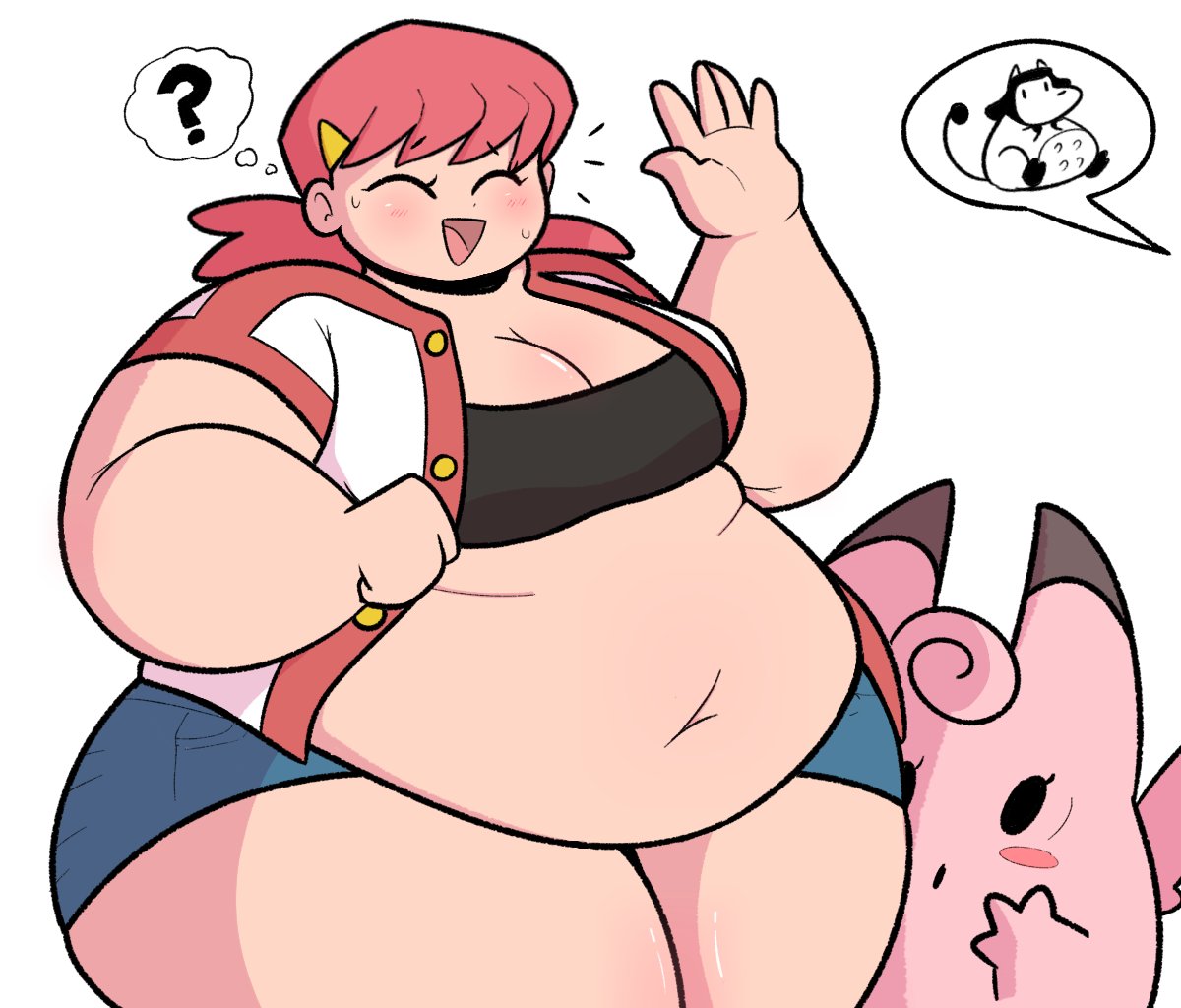 big_breasts enormous_belly fat gym_leader huge_belly midnitemorty miltank obese obese_female overweight overweight_female pokemon pokemon_gsc thick_thighs whitney_(pokemon)