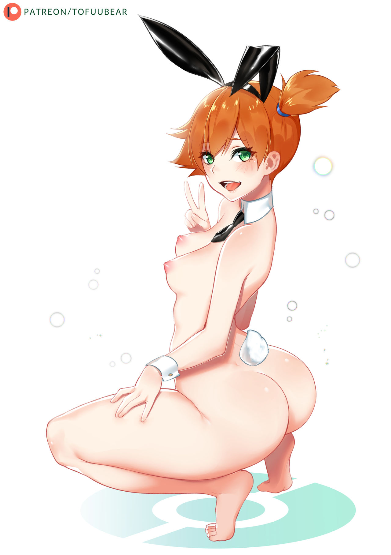 1girls, alternate version available, animal ears, ass, big areola, breasts, bunny ears, bunny girl, bunnysuit, erect nipples, fake ears, female, female only, green eyes, higher resolution available, huge ass, human, human only, kasumi (pokemon), large ass, misty (pokemon), necktie, nintendo, nipples, orange hair, pokemon, pokemon rgby, puffy nipples, short hair, small breasts, solo, solo female, squatting, tail, tofuubear, v, wide hips