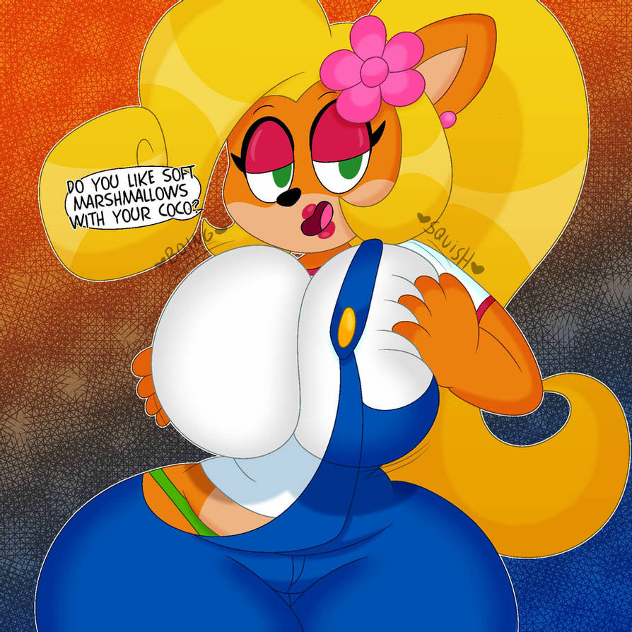 1girls, 3barts, breast grab, breasts, coco bandicoot, crash (series), female, female only, furry, huge breasts, ponytail, self fondle, solo, solo female, thick thighs, wide hips