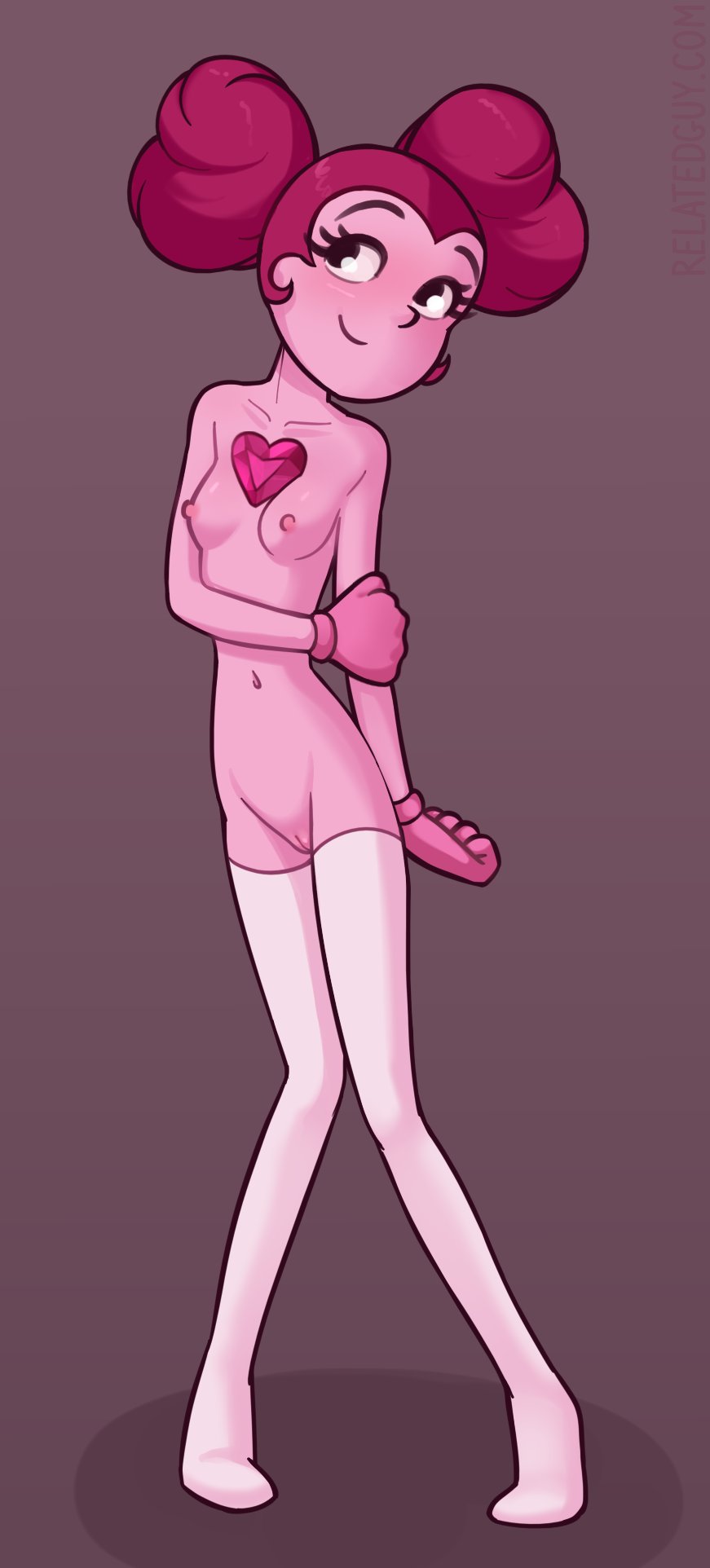 1girls, boobs, breasts, cartoon network, cartoon network studios, curvy, female, female only, gem (species), legwear, naked, nipples, nude, nude female, pink body, pink gloves, pink hair, pink nipples, pink skin, pussy, relatedguy, reset spinel (steven universe), simple background, slim, slim female, small breasts, solo, solo female, spinel (steven universe), steven universe, steven universe: the movie, tits, vagina, white legwear