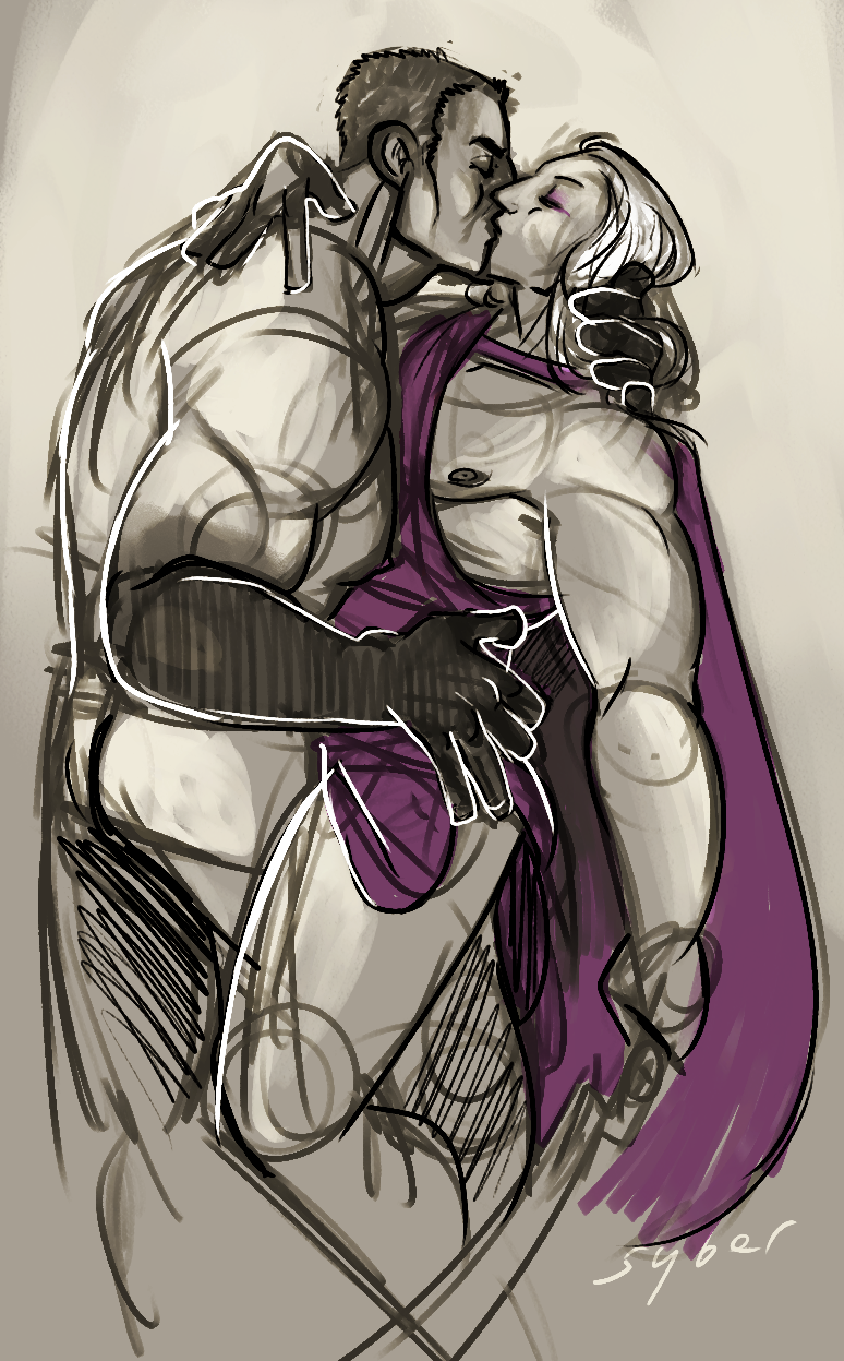 2boys bara bara_tiddies bara_tits black_hair brother_and_brother brothers emperors_children eyeshadow ferrus_manus fulgrim gay imperium_of_man incest iron_hands kissing long_hair long_hair_male male_focus neck_grab primarch purple_eyeshadow sketch sketchy sword syberfab toga waist_grab warhammer_(franchise) warhammer_40k white_hair yaoi