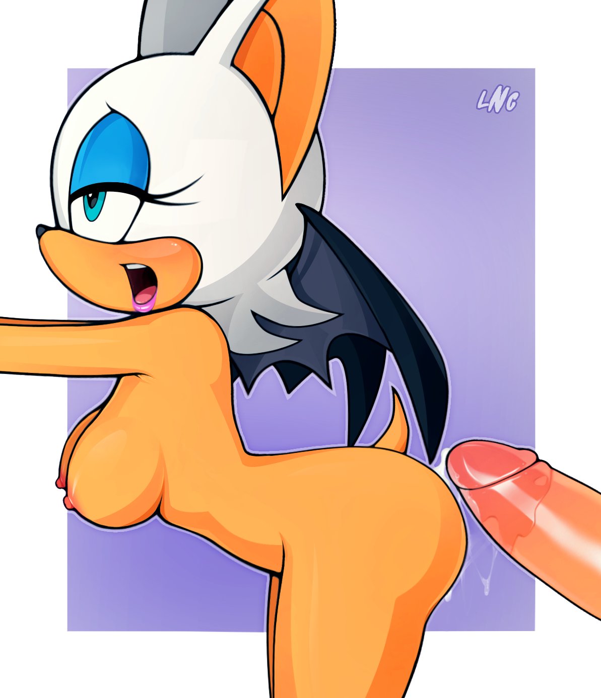 1girls, after sex, ass, bat ears, bat wings, big breasts, blue eyes, breasts, cum, female, furry, lipstick, loodncrood, male, nipples, penis, rouge the bat, round ass, sega, sonic (series), sonic the hedgehog (series), thick ass, thick penis, unseen male face