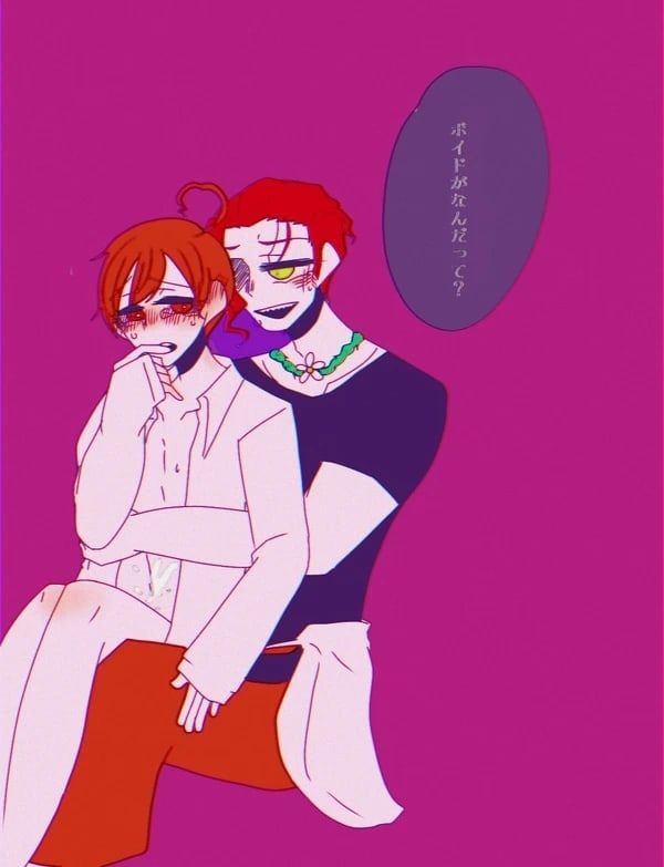 clothed clothed_sex clothing cum danganronpa danganronpa_another erection fanganronpa gay japanese_text kasai_shinji maeda_yuki male male/male male_only male_penetrating orange_eyes orange_hair partially_clothed purple_background red_eyes red_hair sdra2 smooth_skin straight_hair super_danganronpa_another_2 unknown_artist yaoi