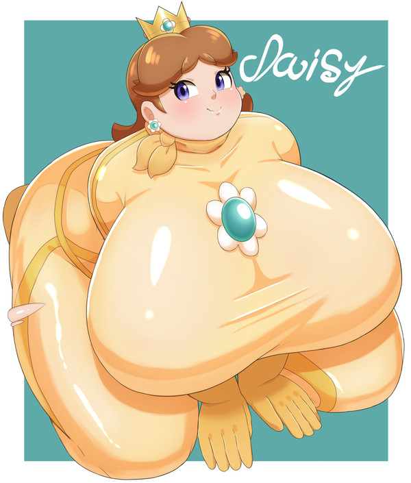 1girls alternate_breast_size bbw big_breasts blush braffy brown_hair crown fat female female_only flower flower_earrings fully_clothed hands_on_ground huge_breasts latex latex_gloves latex_suit looking_at_viewer mario_(series) nintendo on_knees overweight princess_daisy racing_suit scarf slightly_chubby smiling_at_viewer tears thick_thighs voluptuous