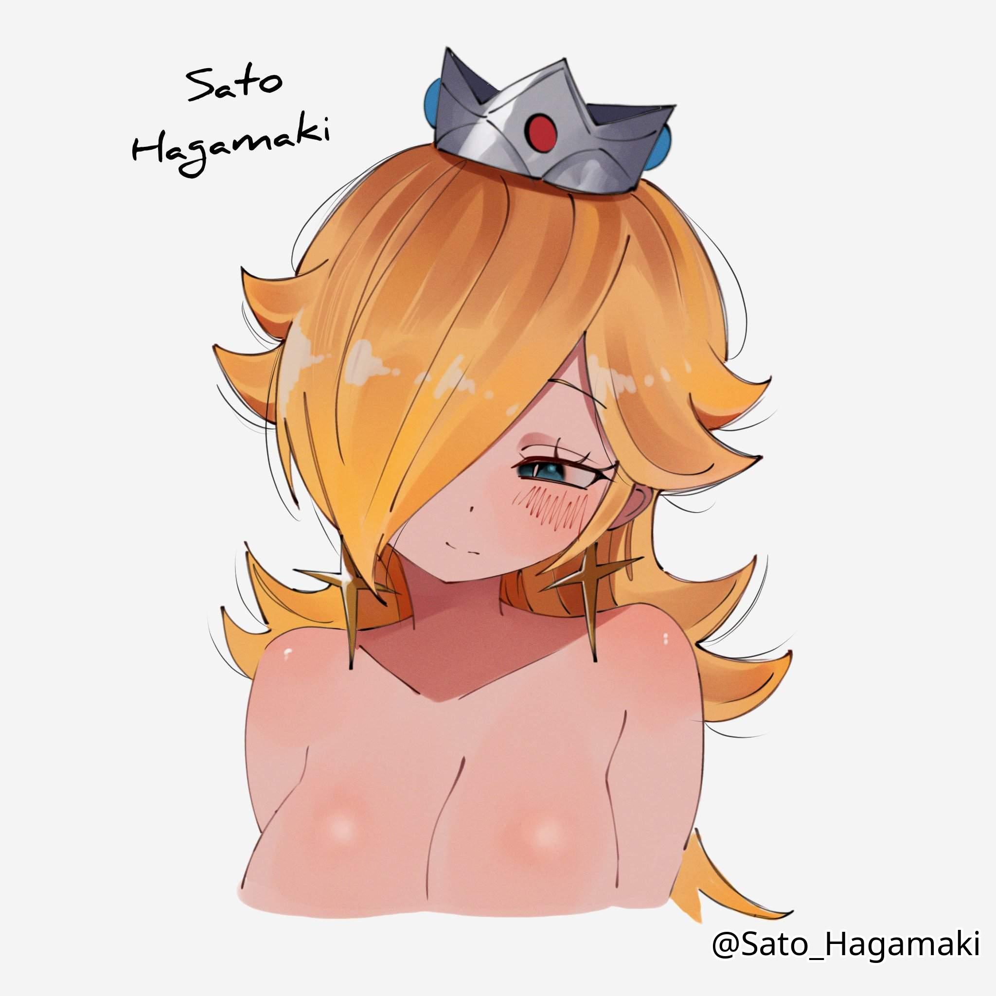 1girls, 2d, 2d (artwork), 2d artwork, adult, adult female, bare arms, bare breasts, bare chest, bare shoulders, bare skin, bare tits, big breasts, blonde female, blonde hair, blonde hair female, blonde-haired female, blue eyes, blue-eyed female, breasts, busty, busty female, busty girl, cleavage, collarbone, completely naked, completely naked female, completely nude, completely nude female, crown, digital, digital art, digital drawing, digital drawing (artwork), digital media, digital media (artwork), drawing, earrings, exposed arms, exposed breasts, exposed chest, exposed shoulders, exposed skin, eyebrows hidden by hair, female, female focus, female only, fully naked, fully nude, hair covering eye, hair over eye, hair over one eye, half-closed eyes, head tilt, high resolution, highres, large boobs, large breasts, long hair, mario (series), mature, mature female, naked, naked female, naked woman, nintendo, nude, nude female, nudity, princess rosalina, sato hagamaki, shiny breasts, shiny hair, shiny shoulders, shiny skin, shoulders, simple background, solo, tilted head, topless, topless female, upper body, white background, white pupils, yellow hair, yellow-haired female