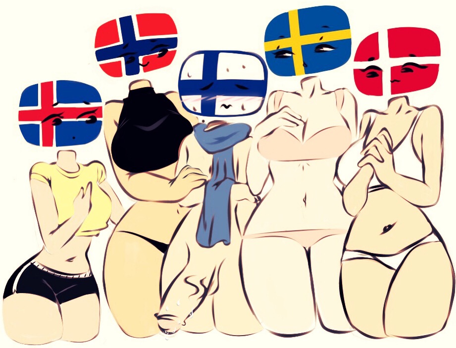 1boy 4girls big_breasts big_penis blush bra clothed clothing countryhumans countryhumans_girl danish_flag denmark denmark_(countryhumans) embarrassed female femboy femboy_on_female finland finland_(countryhumans) finnish_flag flawsy fully_clothed harem hetero humanoid humanoid_penis iceland iceland_(countryhumans) light-skinned_female light-skinned_male light_skin male male/female mostly_nude norway norway_(countryhumans) norwegian_flag pale_skin partially_clothed penis scarf standing straight sweden sweden_(countryhumans) swedish_flag tagme wavy_mouth