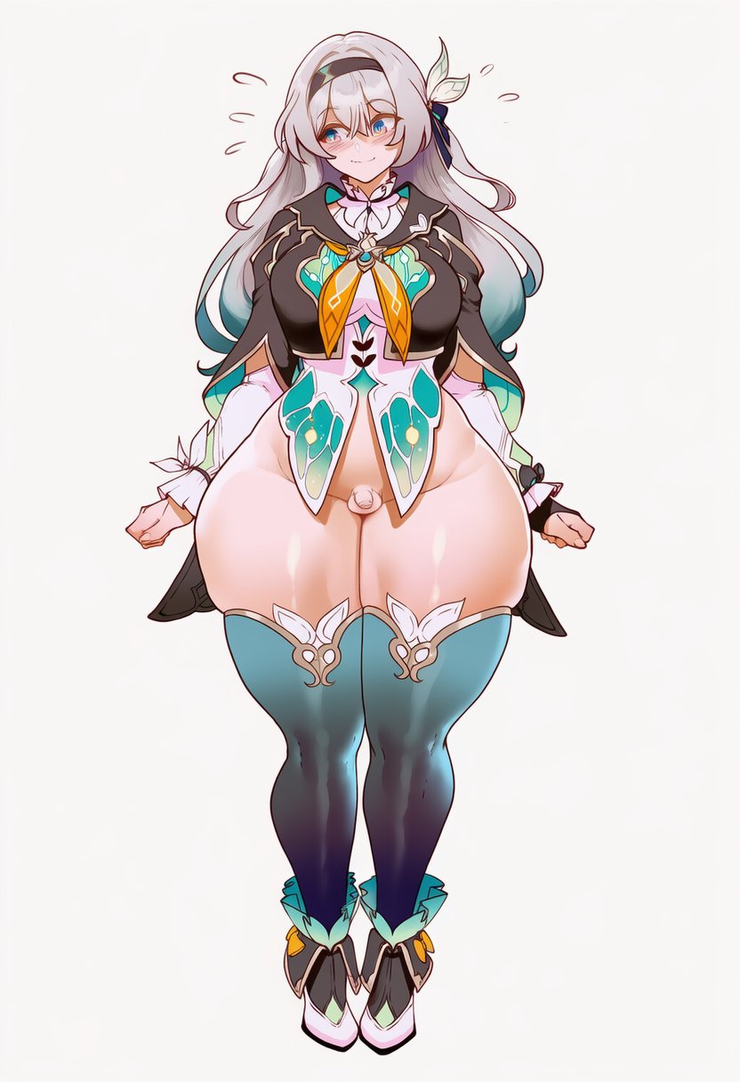 1futa, ai generated, firefly (honkai: star rail), flaccid, flaccid penis, foreskin, futa only, futanari, honkai: star rail, huge ass, huge breasts, micropenis, no panties, no skirt, senko chan1, small penis, small penis futa, smile, smiling, tagme, thick thighs, tiny penis