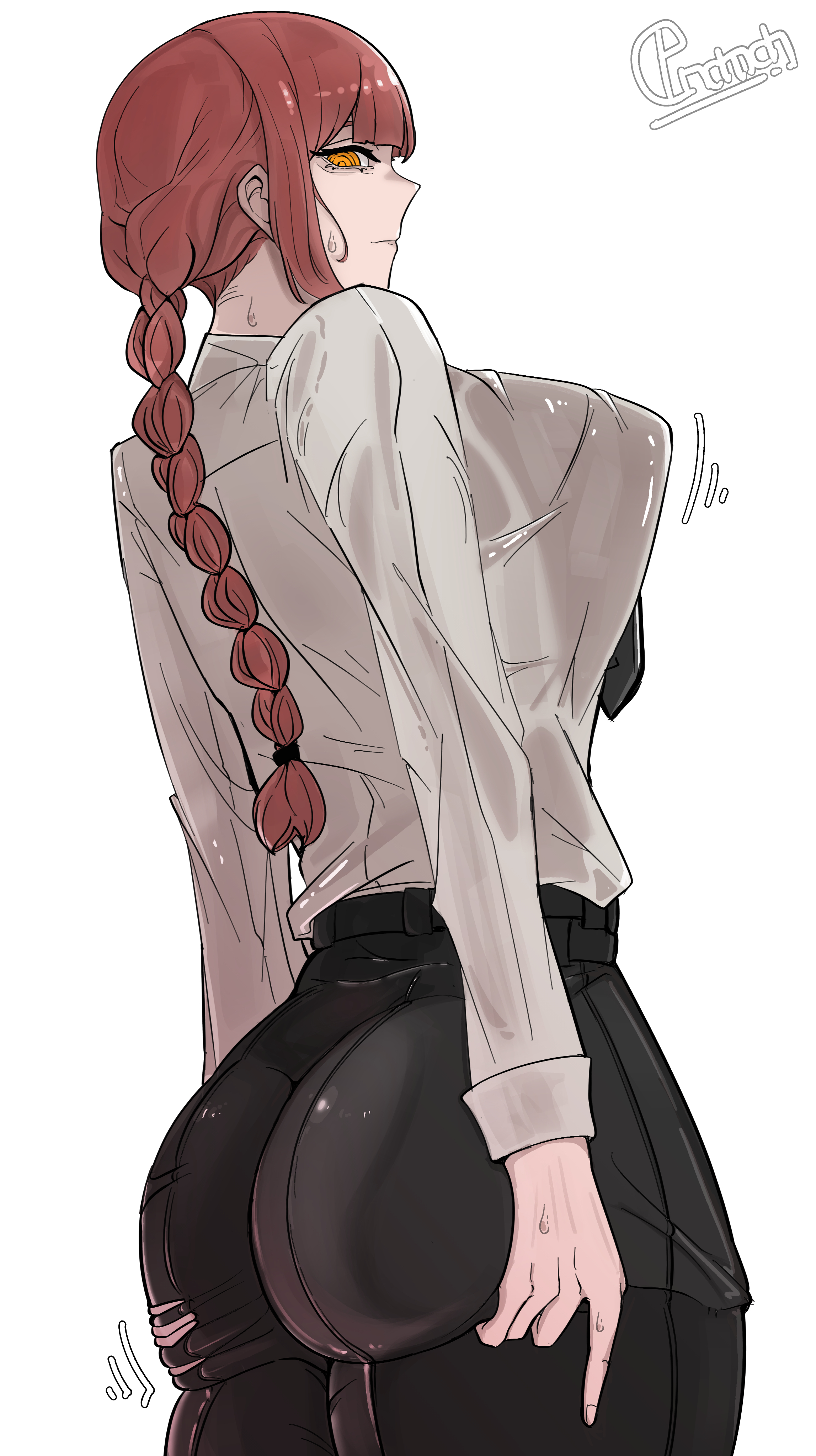 1girls, big ass, big breasts, big butt, chainsaw man, female, female only, huge ass, large ass, large butt, light skin, light-skinned female, makima (chainsaw man), penamon, red hair, redhead, spiral eyes