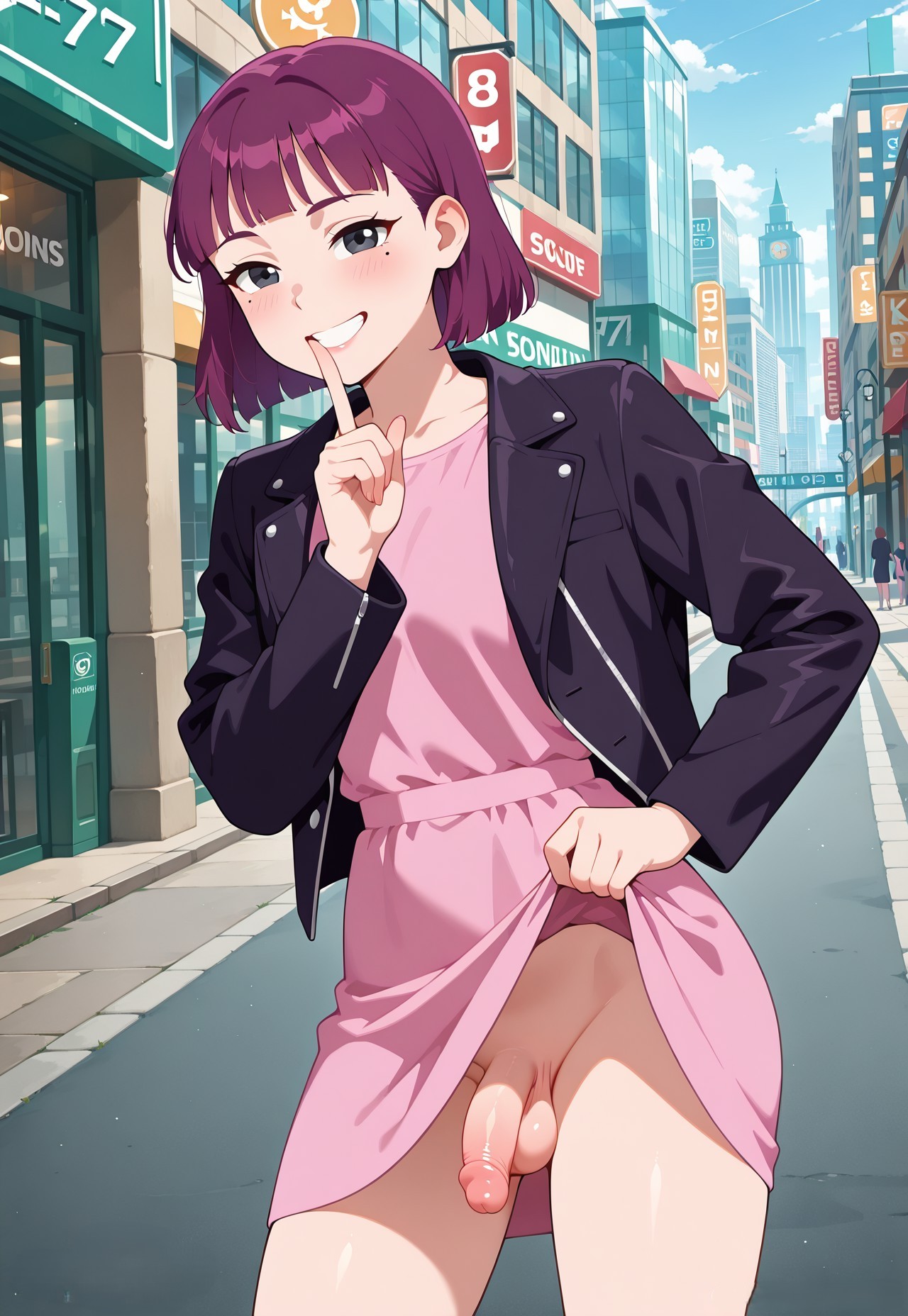 ai generated, amelia (pathways), futanari, lifted dress, pathways (game), small penis, sustaco