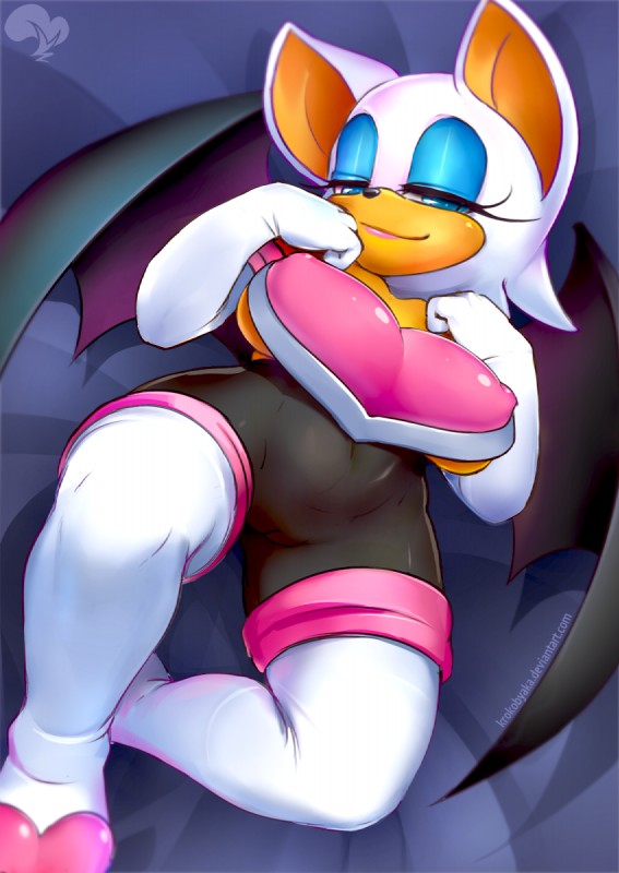 2017, bat, bat wings, blue eyes, blue eyeshadow, breasts, cameltoe, female, female focus, female only, hard nipples, krokobyaka, pussy, rouge the bat, sega, skin tight, sonic (series), sonic the hedgehog (series), white armwear, white fur, white thigh boots