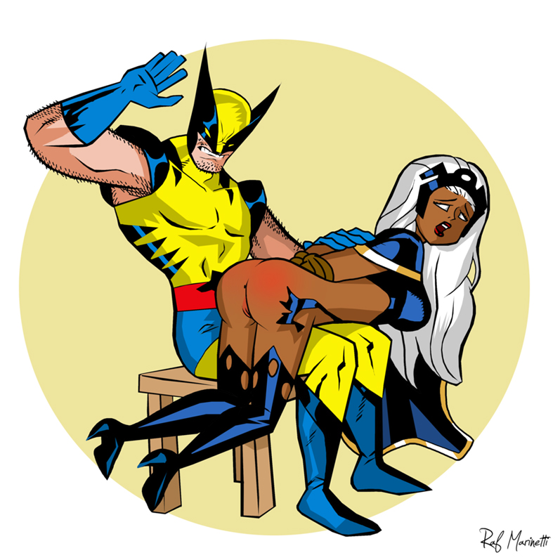 dark-skinned_female dark_skin female interracial james_howlett marvel marvel_comics ororo_munroe rafcut spanking storm_(x-men) straight_hair tiara wolverine_(x-men) x-men