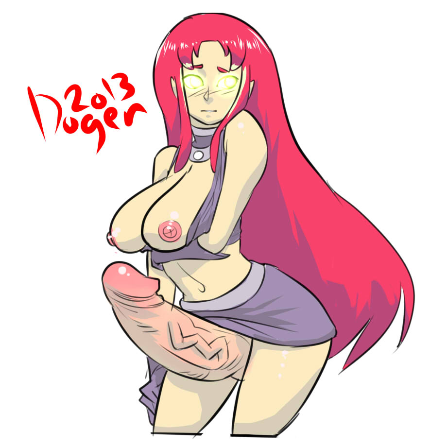 1futa 2013 blush breasts breasts_out cropped_legs dc detached_collar futa_only futanari gloves glowing glowing_eyes green_eyes huge_cock intersex large_penis long_hair looking_away nipples penis penis_under_skirt red_hair simple_background skirt solo solo_futa starfire teen_titans veiny veiny_penis white_background zerobu