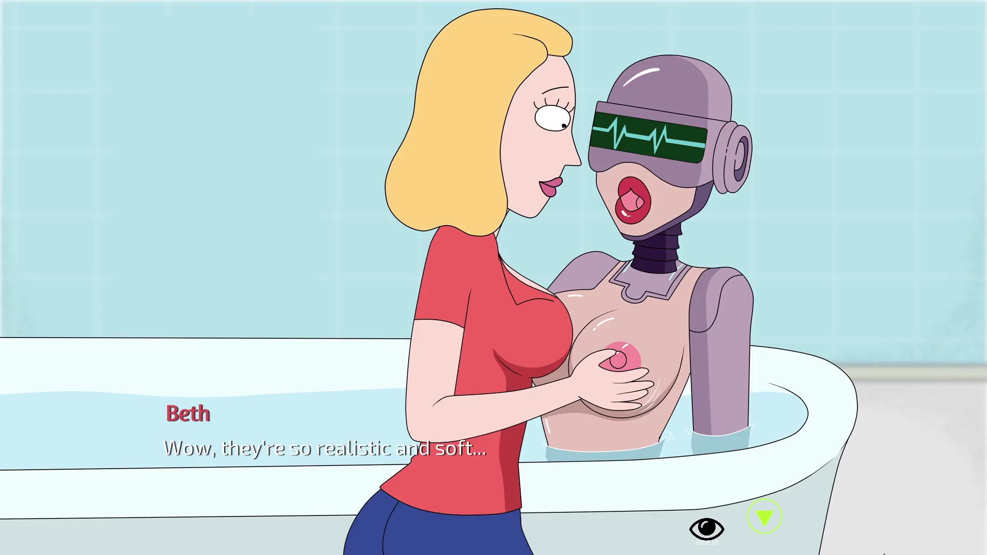 2girls, bath, bathtub, beth smith, big breasts, big lips no eyes, blonde hair, breast grab, breasts, clothed, clothed female, female, ferdafs, gwendolyn (rick and morty), lipstick, long hair, mature female, milf, mother, multiple females, multiple girls, nipples, older female, open mouth, partially clothed, rick and morty, rick and morty: a way back home, smile, yuri