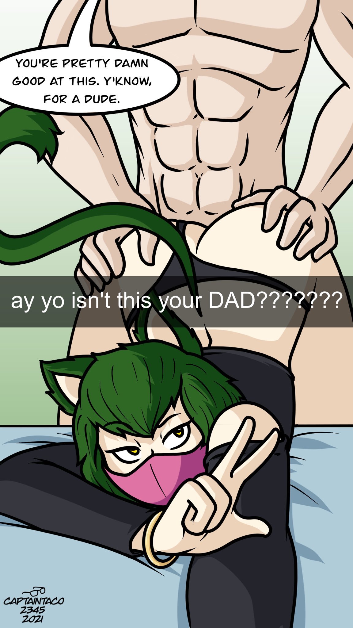 2boys anal anal_sex ass captaintaco2345 cat_ears catboy femboy green_hair original original_character panties snapchat tagme trap yaoi