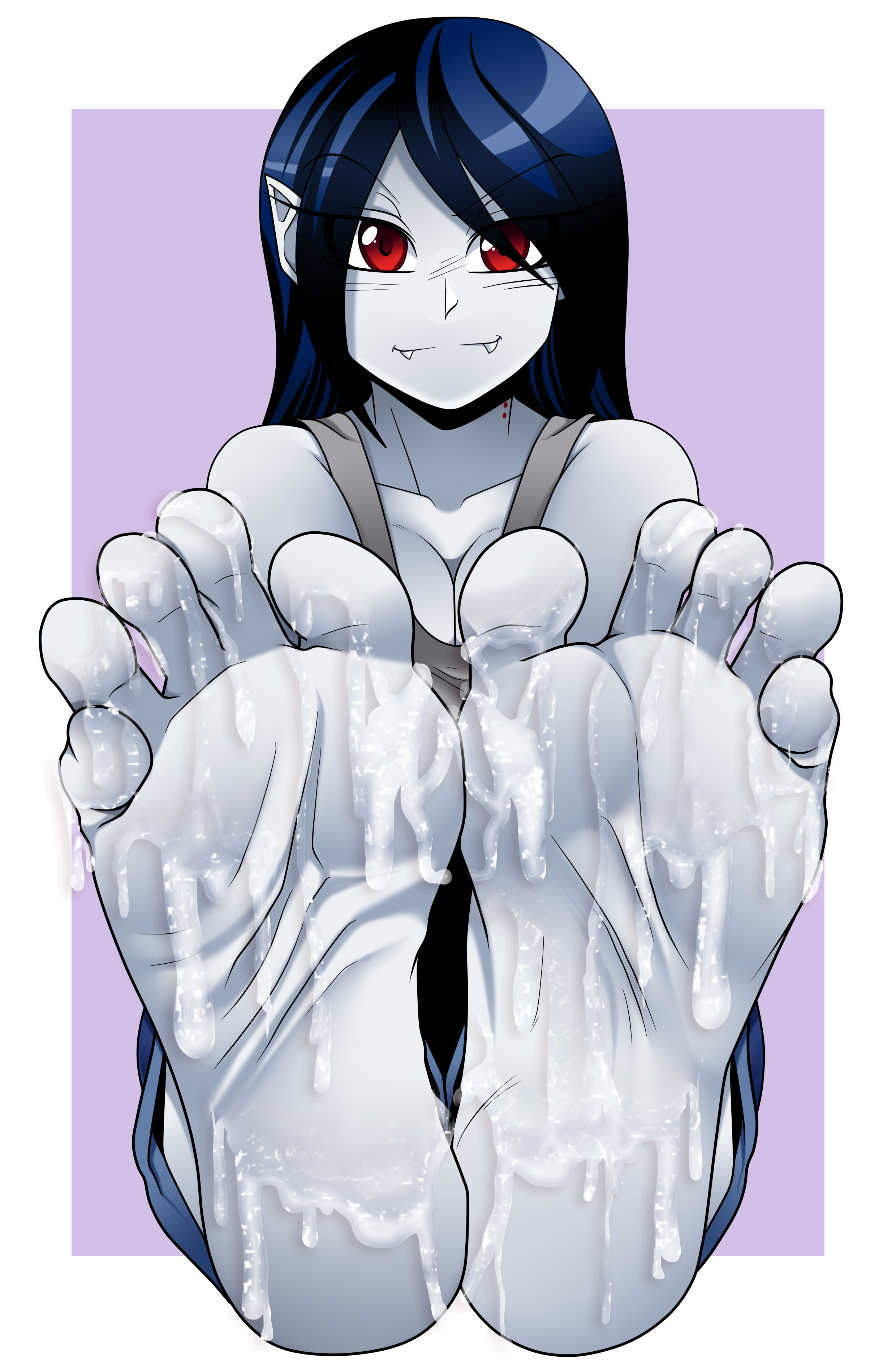 adventure time, barefoot, cum, cum between toes, cum on feet, cyborg-steve, feet, female, foot fetish, foot focus, looking at viewer, marceline, red eyes, soles, solo, toes, vampire