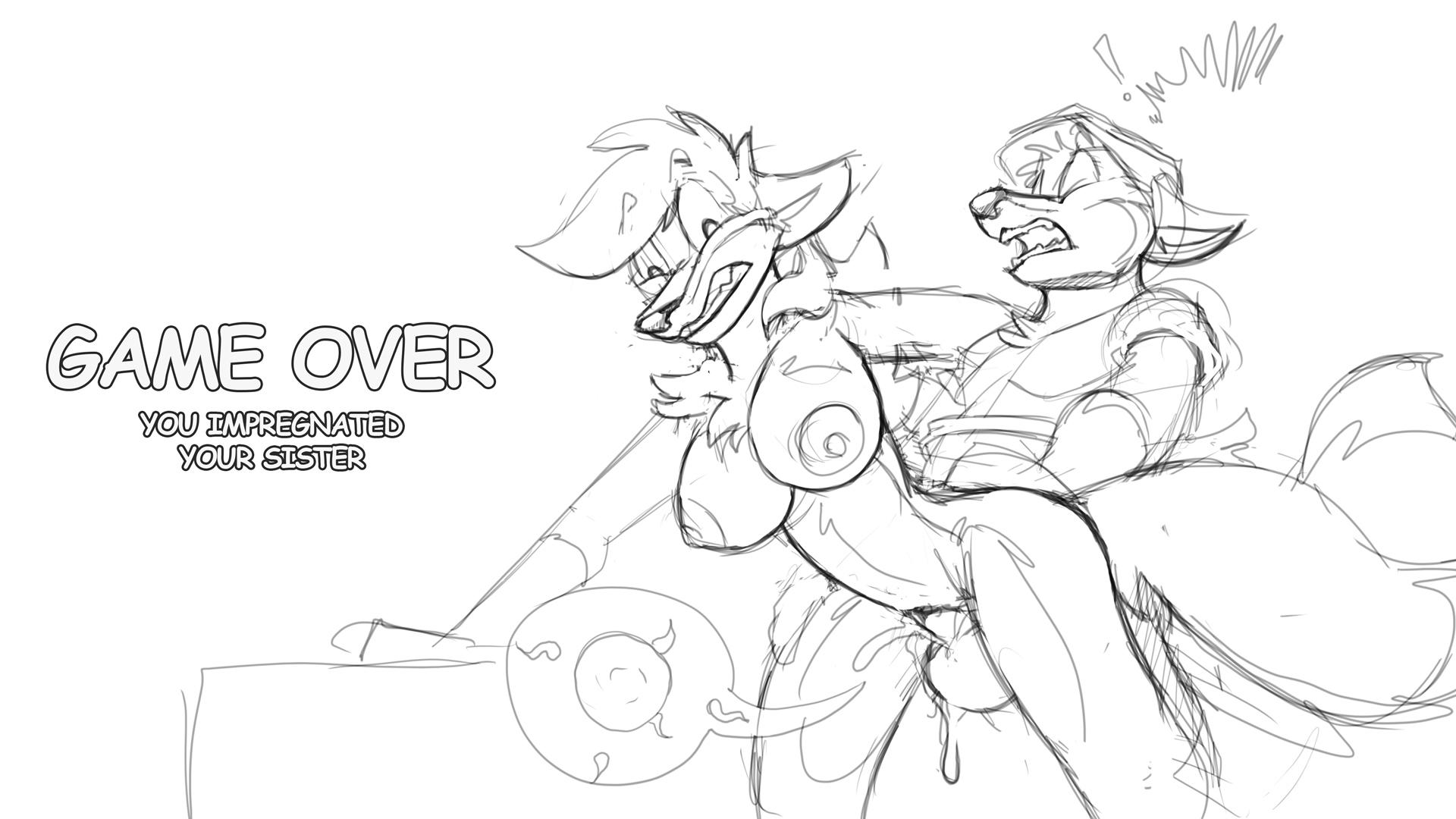 1boy, 1girls, accidental impregnation, anthro, brother, brother and sister, female, frag (furfragged), frag fox, fragfox, furfragged, game over, impregnation, inbreeding, incest, liberty (furfragged), male, ovum, siblings, sister, sketch, sperm cell, straight, unwanted creampie, unwanted cumshot, unwanted impregnation
