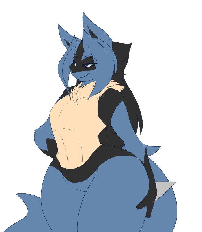 dewwydartz female flat_chest flat_chested furry hands_on_ass hands_on_hips hourglass_figure lucario may_(dewwydartz) pear_shaped pear_shaped_female pokemon pokemon_(species) thick_thighs voluptuous voluptuous_female wide_hips