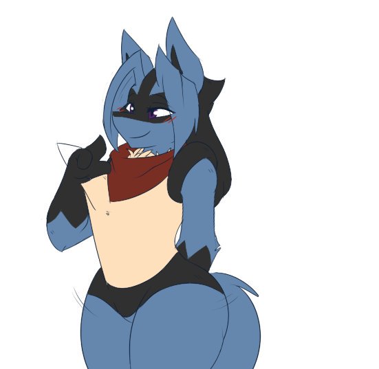 blush breasts dewwydartz female furry lucario may_(dewwydartz) pokemon pokemon_(species) purple_eyes smile thick_thighs wide_hips