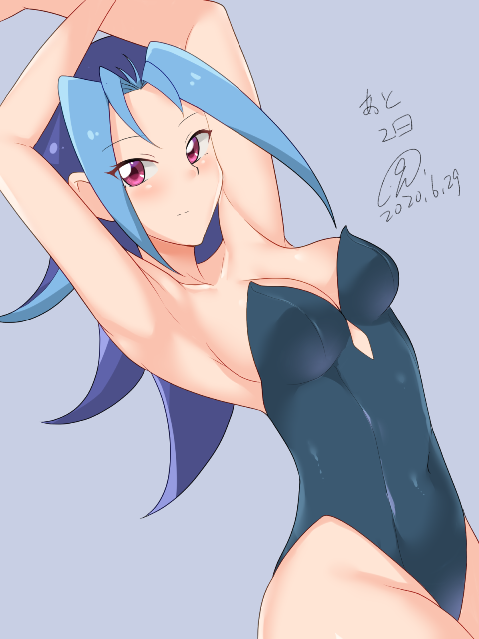 9rimson arms_up blue_hair blush breasts female kamishiro_rio kyuurimuzon looking_at_viewer playboy_bunny red_eyes rio_kamishiro solo yu-gi-oh! yu-gi-oh!_zexal