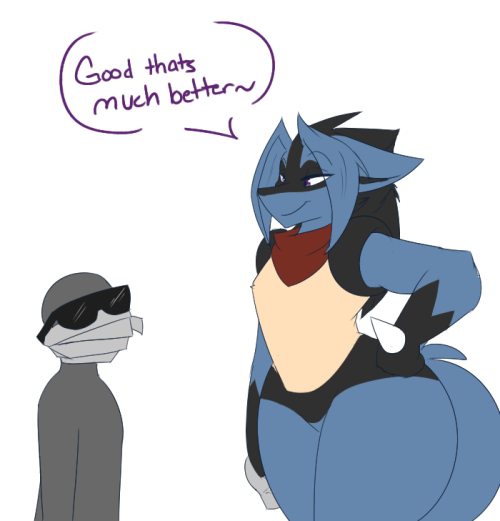 anon ass breasts dewwydartz female furry gag gagged hourglass_figure lucario may_(dewwydartz) pokemon pokemon_(species) sunglasses tape_gag text_bubble thick_thighs wide_hips