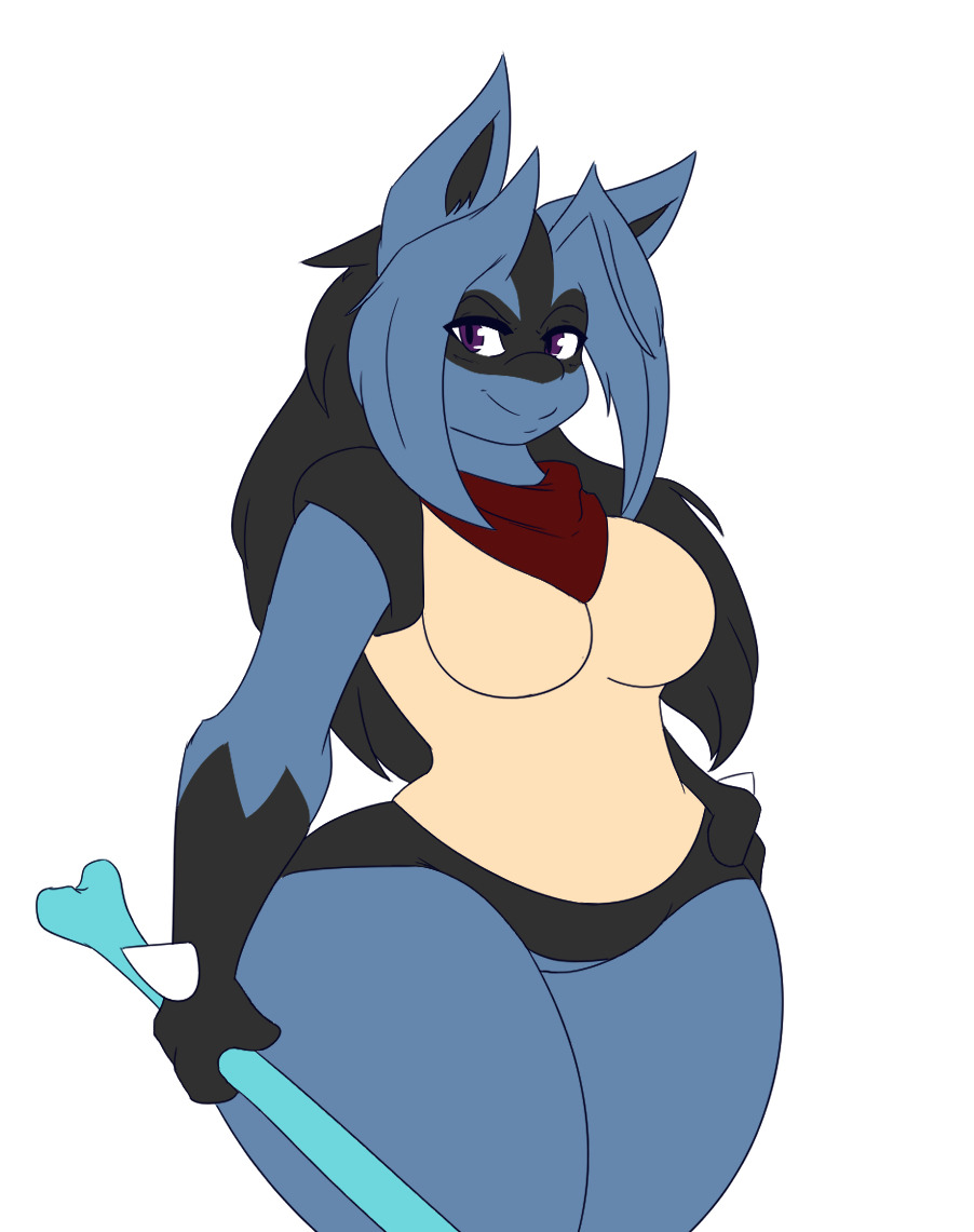 breasts dewwydartz female furry hand_on_hip hourglass_figure lucario may_(dewwydartz) pokemon pokemon_(species) thick_thighs wide_hips