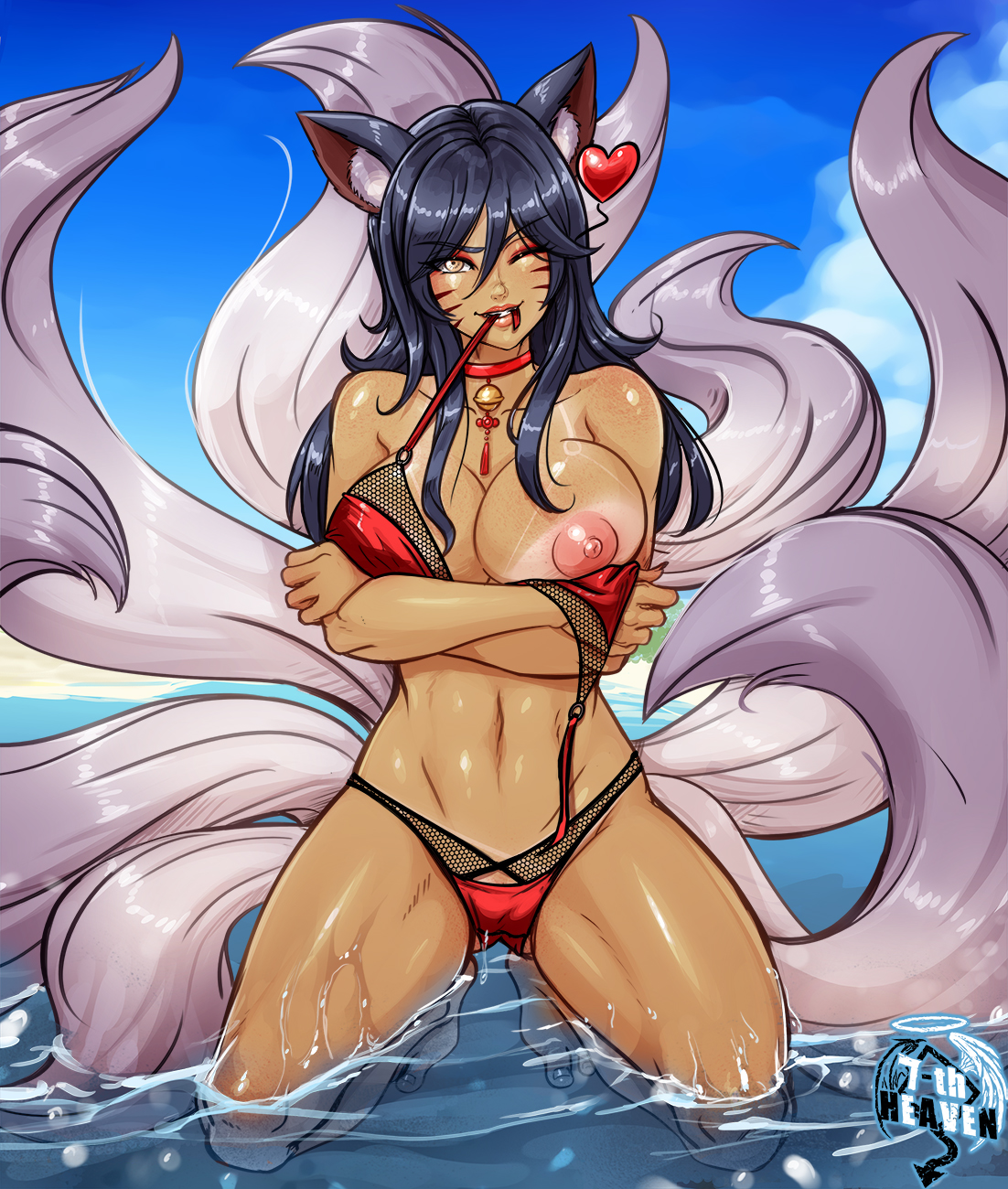 1girls, 7th-heaven, ahri, areolae, big breasts, breasts, female, female only, large breasts, league of legends, nipples, solo