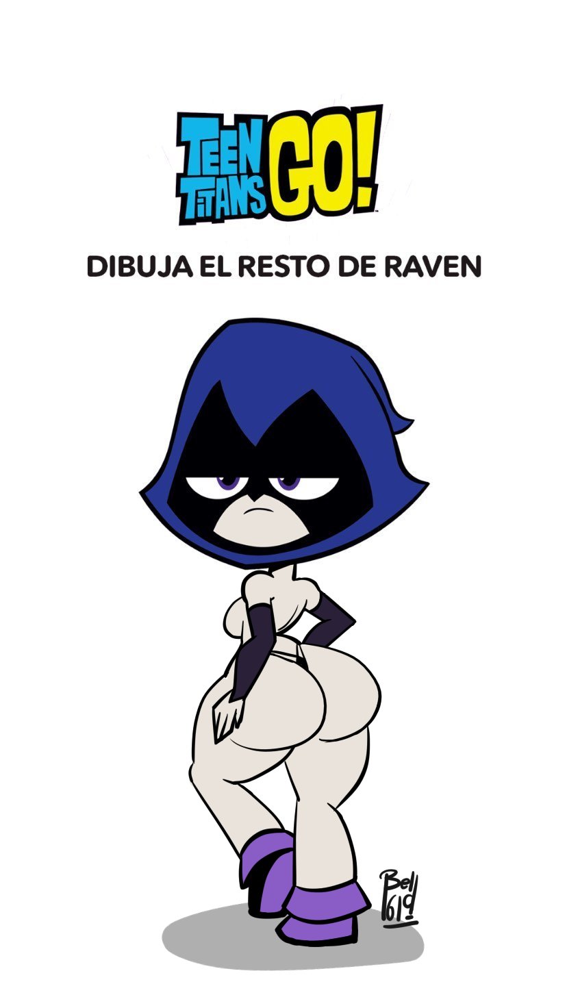 1609bell 1girls bell1609 big_ass big_butt cartoon_network dc dc_comics female female_only huge_ass huge_butt meme pale-skinned_female purple_skin rachel_roth raven_(dc) shortstack small_breasts smooth_skin solo spanish_text teen_titans teen_titans_go unamused