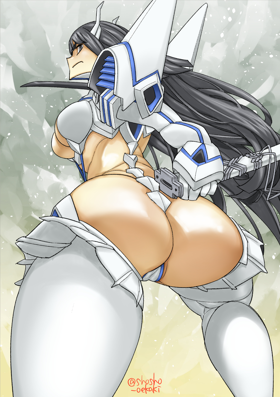 ass, big ass, black hair, female, from behind, from below, junketsu, kill la kill, kiryuuin satsuki, shosho oekaki, solo, teenager