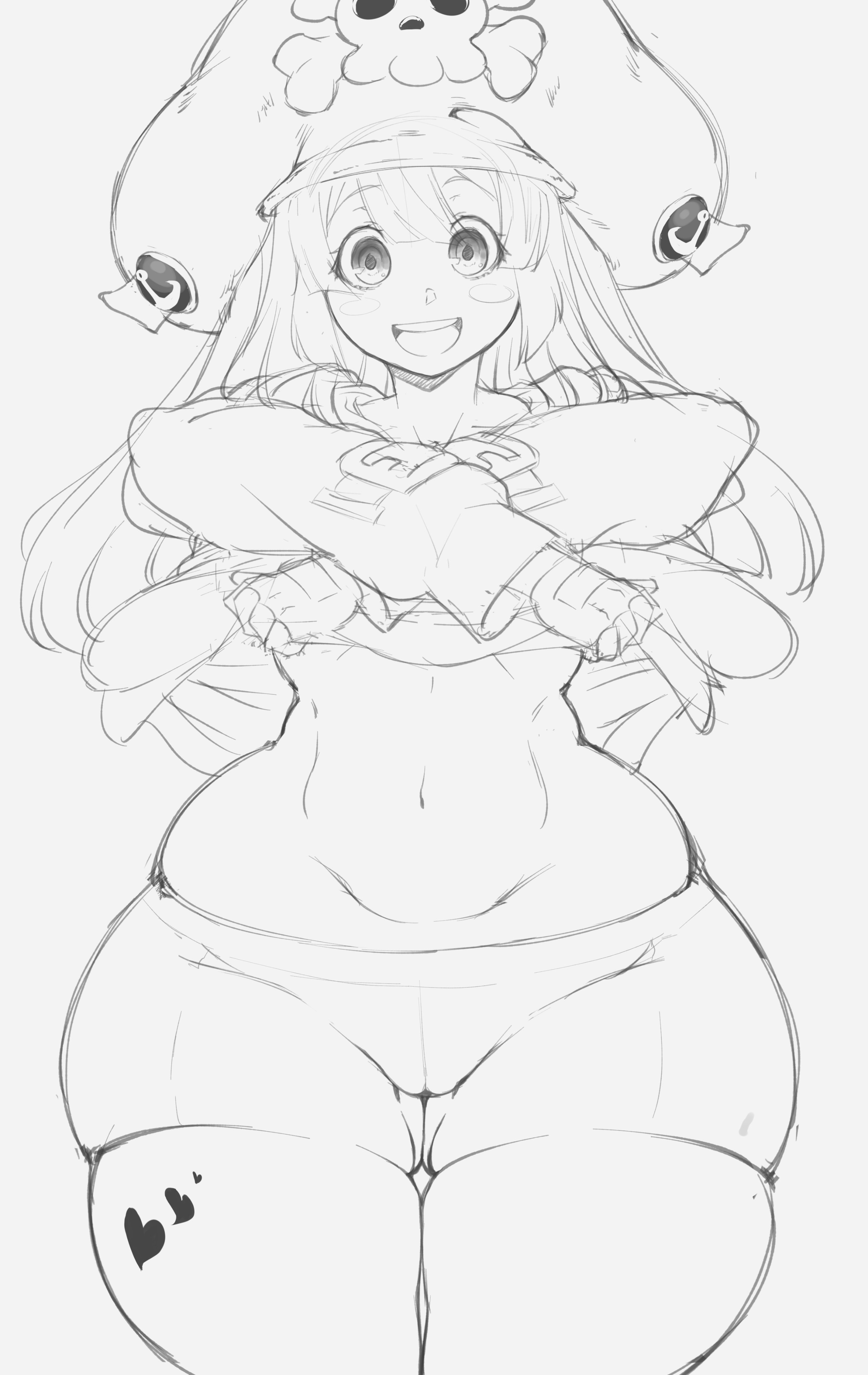 1girls, female, guilty gear, guilty gear strive, looking at viewer, may (guilty gear), shirt lift, stomach, thanuki, thanukiart, thick thighs, thighs, wide hips