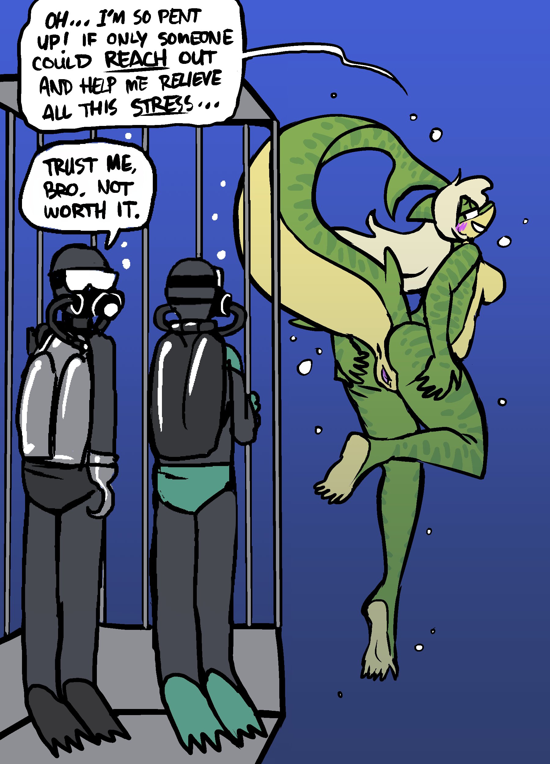 anthro, anus, ass, big ass, big breasts, breasts, comic, female, gaping pussy, hips, humor, naked, open pussy, pussy, sea, shark, shark girl, shyguy9, underwater
