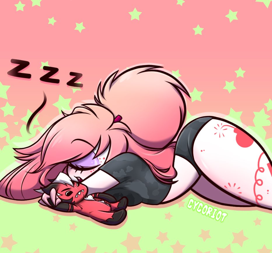 1girls, ass, big ass, big breasts, big butt, black panties, bottom heavy, breasts, cherri bomb, child bearing hips, curvy female, cute, cyclops, cycoriot, demon, demon girl, eye closed, eyes closed, female, hazbin hotel, huge ass, large ass, long hair, midriff, pink hair, plushie, ponytail, shorts, sideboob, sleeping, smooth skin, solo, solo female, solo focus, t-shirt, tattoo, thick ass, thick thighs, thunder thighs, vivienne medrano, wide hips, zzz