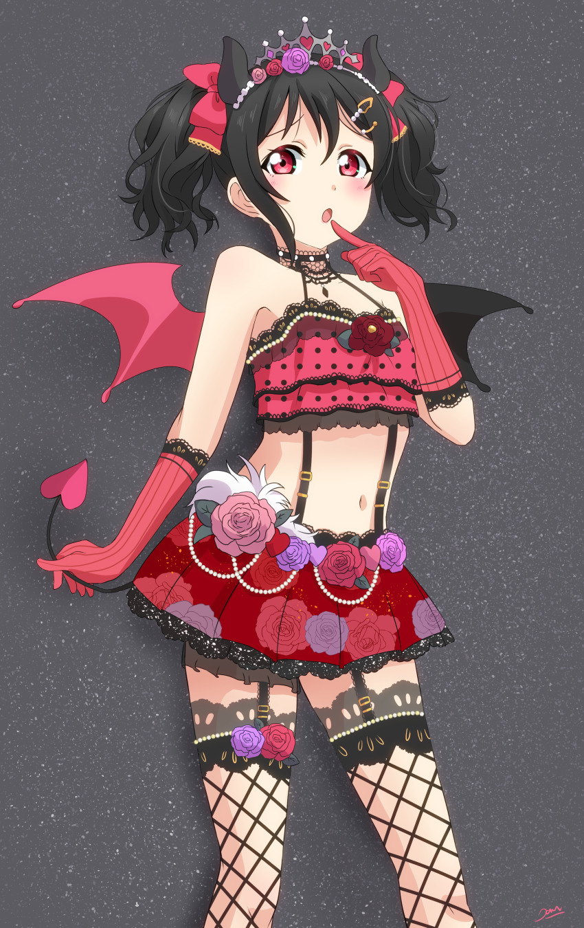 absurdres, artist name, artist request, birthday, black hair, blush, bow, breasts, female, female focus, hair between eyes, hairbow, happy birthday, highres, long hair, looking at viewer, love live!, love live! school idol project, parted lips, red eyes, short hair, short twintails, small breasts, smile, solo, twintails, yazawa nico