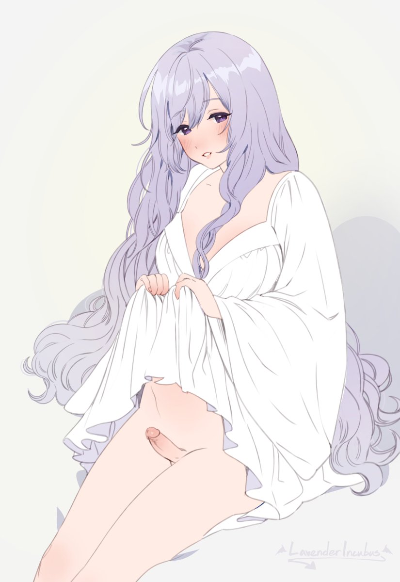 1futa balls blush breasts clothed clothing deirdre_(fire_emblem) dress dress_lift erection fire_emblem fire_emblem:_genealogy_of_the_holy_war fire_emblem_heroes futa_only futanari human lavender_incubus light_skin looking_at_viewer magical_ondine nintendo pale_skin partially_clothed penis presenting purple_hair sitting small_breasts solo solo_futa testicles uncensored