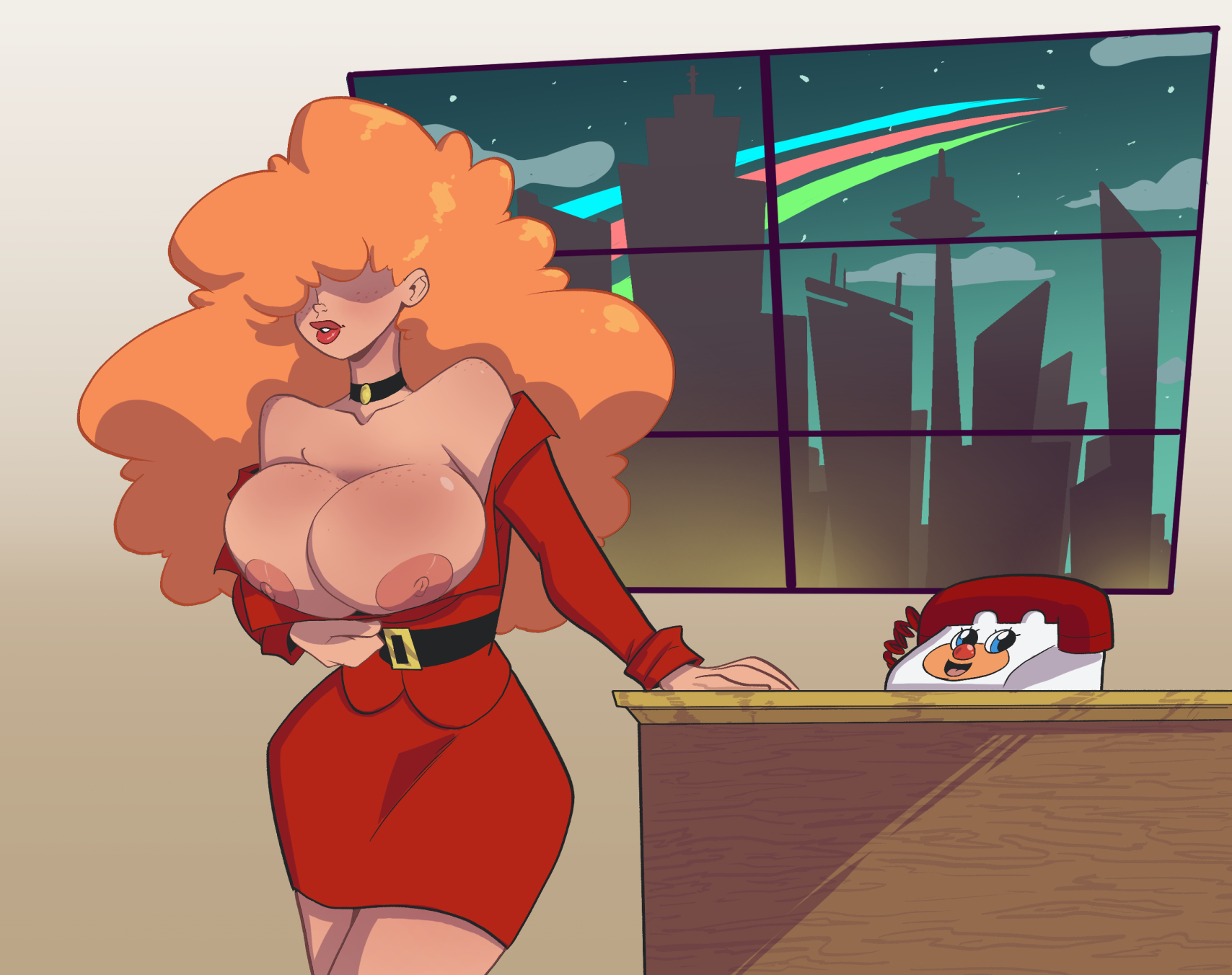1girls, breasts, cleavage, cleavage cutout, clothed, covered eyes, exposed breasts, female, gewd-boi, hourglass figure, huge breasts, inviting to sex, long hair, powerpuff girls, sara bellum