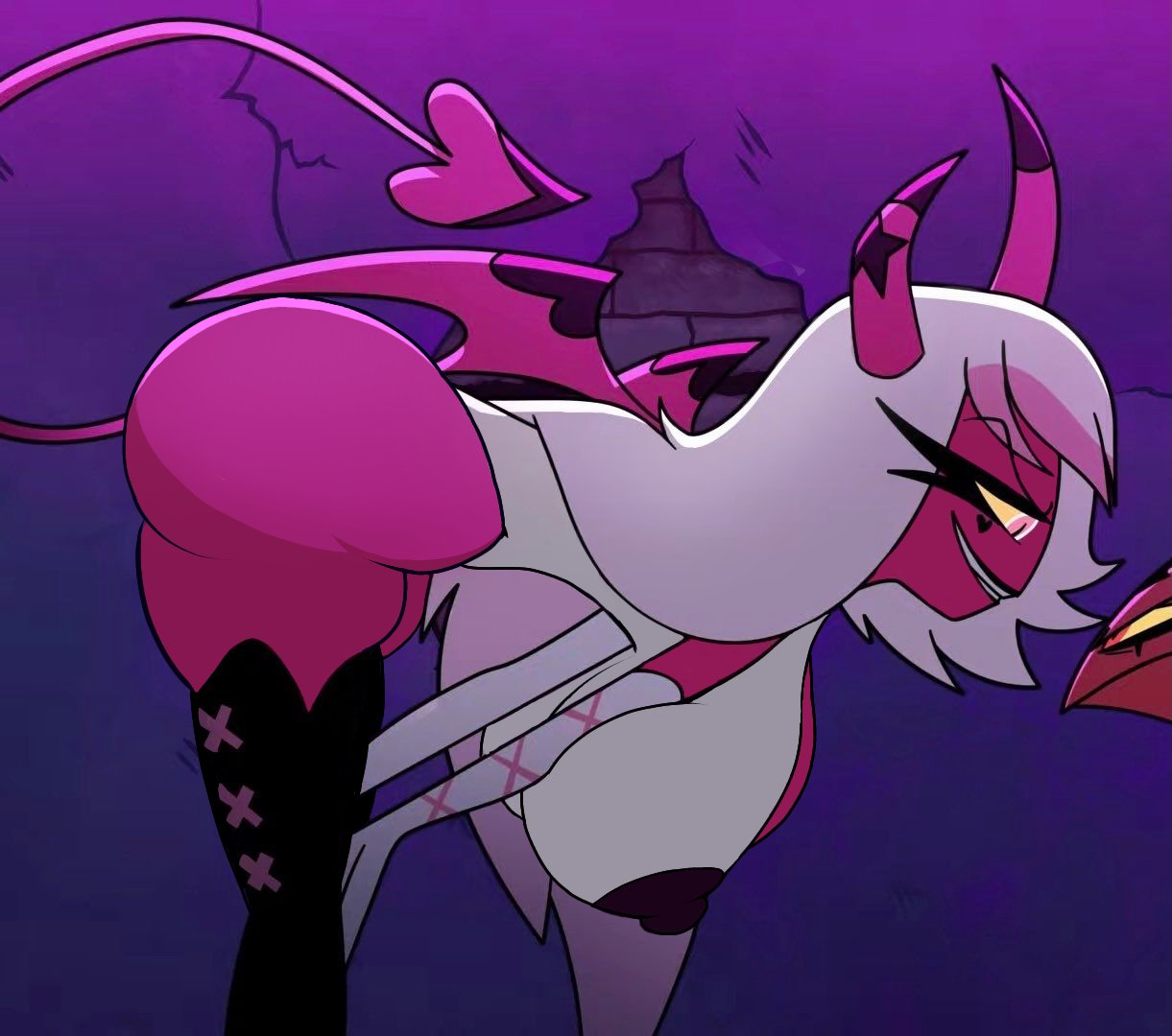 2demons accurate_art_style arm_gloves ass big_ass big_breasts big_butt big_nipples blitzo_(helluva_boss) breasts bubble_ass bubble_butt demon_male demons edit erect_nipples eyelashes fat_ass fat_butt female helluva_boss horn huge_ass huge_breasts huge_butt imp large_breasts large_butt lipstick long_hair male nipples pink_eyes pink_skin pointed_tail red_eyes red_skin screenshot screenshot_edit solo succubus thick_ass thick_thighs top_heavy underground_(artist) verosika_mayday_(helluva_boss) white_hair wide_hips wings