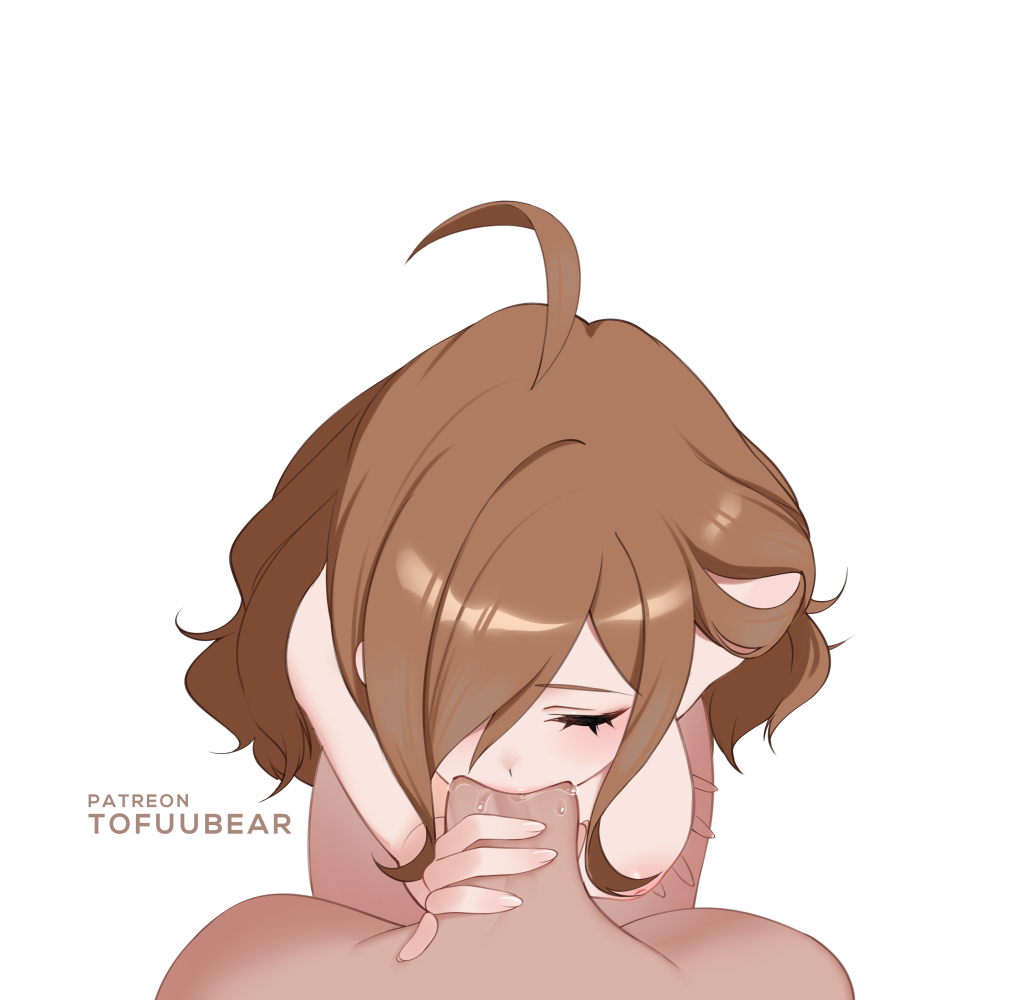 1boy, 1girls, ahoge, brown hair, deepthroat, erection, fellatio, female, gag, gagging, kono subarashii sekai ni shukufuku wo!, male, oral, penis, pov, straight, struggling to fit, tight throat, tofuubear, wiz (konosuba)