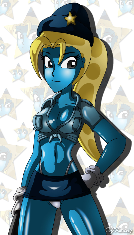 blonde_hair blue_skin breasts cop midriff police_hat policewoman smile smurfette the_smurfs underwear x^j^kny xjkenny