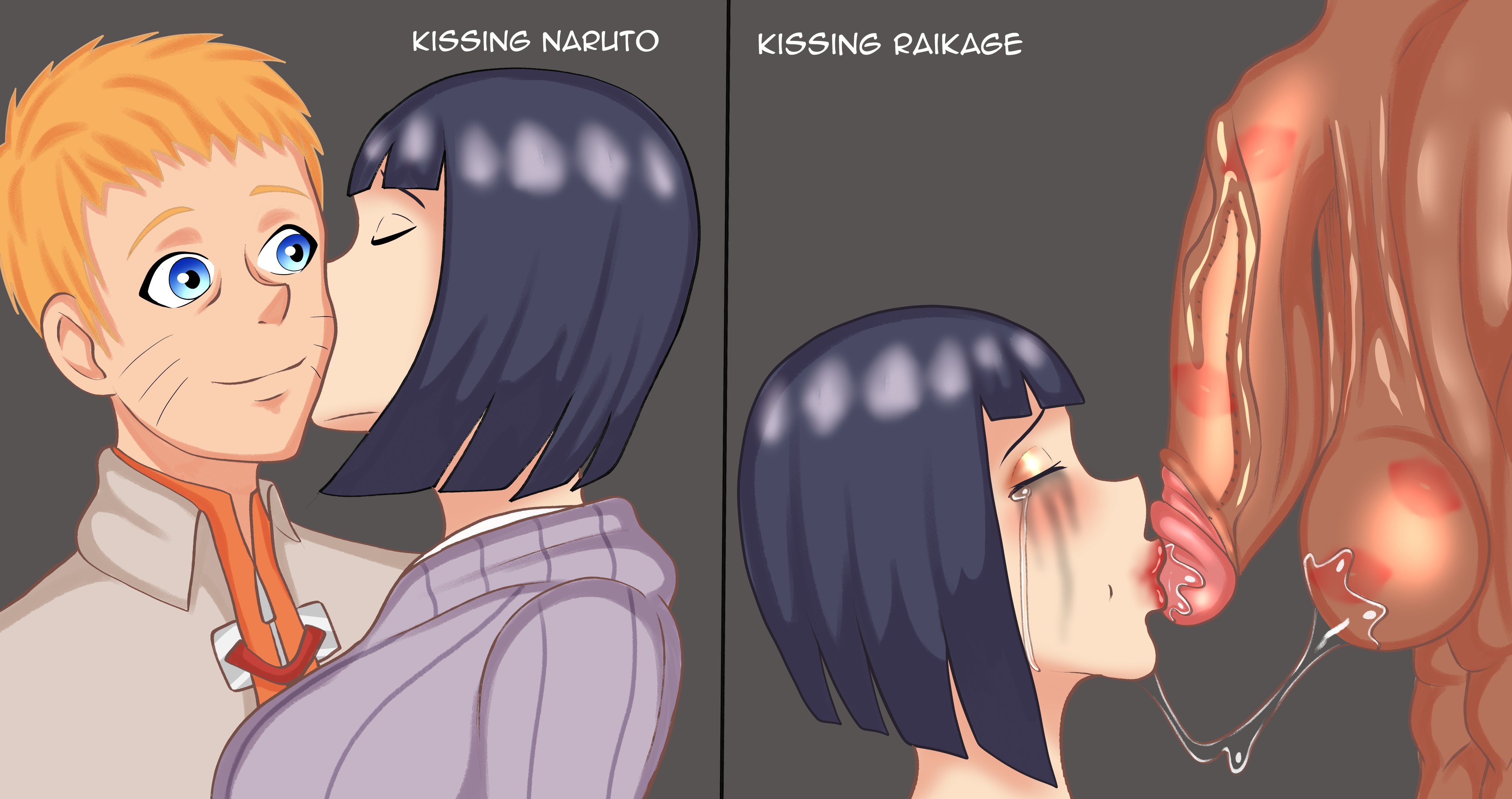 1girls, 2boys, balls, big balls, big penis, big testicles, blazein, boruto, boruto: naruto next generations, cheating, cheating wife, cuckold, dark skin, dark-skinned male, english text, fellatio, female, huge balls, huge cock, huge testicles, hyuuga hinata, interracial, kiss mark, kissing, kissing cheek, kissing penis, makeup, male, mascara, mascara tears, naruto, naruto (series), netorare, ntr, oral, penis, raikage, ruined makeup, running makeup, running mascara, runny makeup, saliva, saliva trail, testicles, text, uzumaki hinata, uzumaki naruto