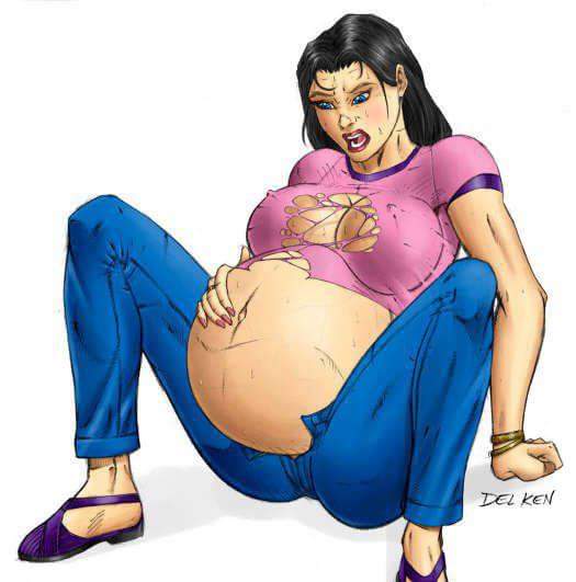 1girls belly big_belly black_hair blue_eyes cleavage dc_comics del_ken exposed_breasts fellatio female hand_on_belly lois_lane pregnant ready_to_pop ripped_clothing scratches solo superman_(series) sweat torn_clothes