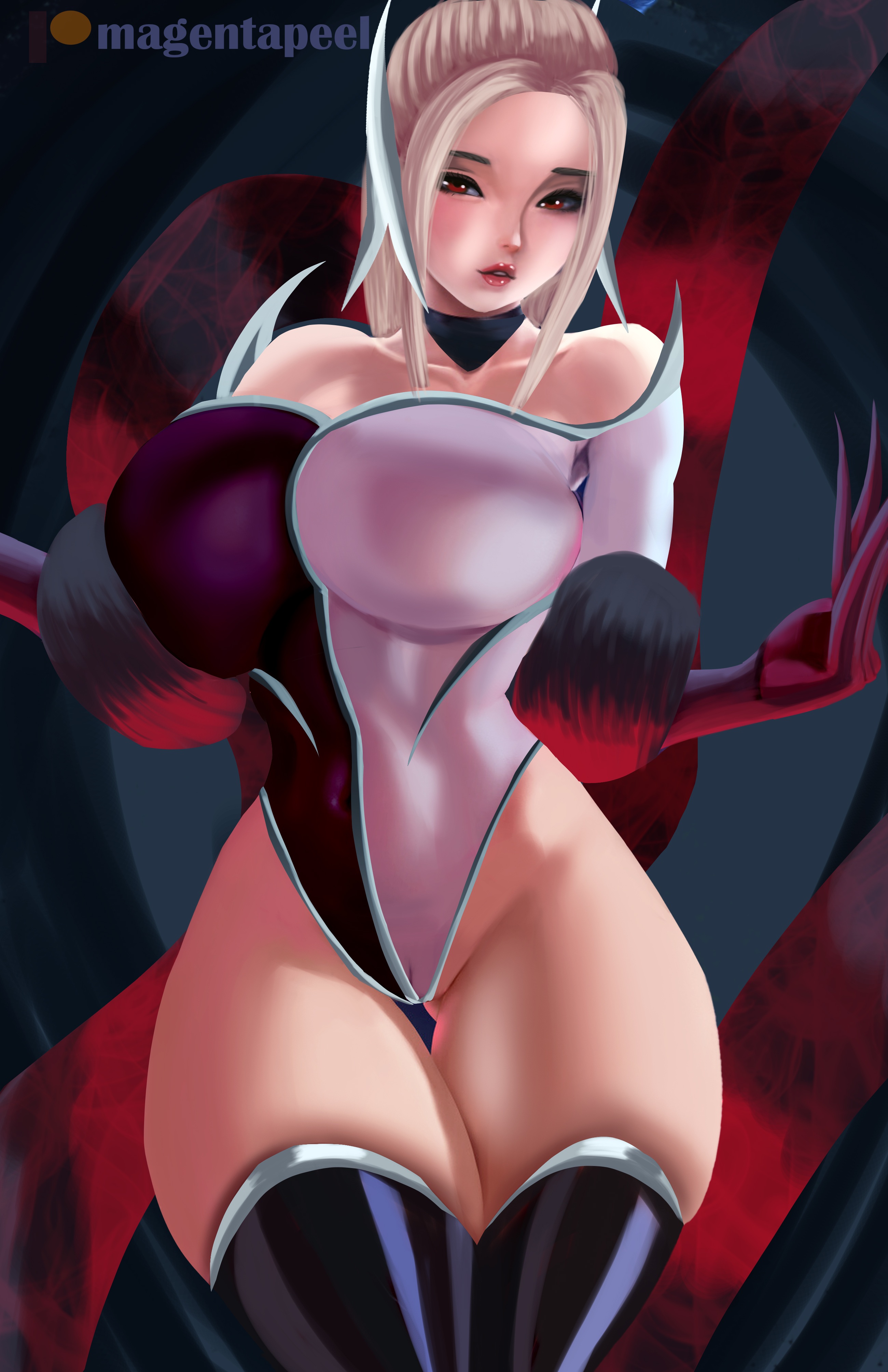big breasts, breasts, coven evelynn, divine, evelynn, female, huge breasts, league of legends, league of legends: wild rift, lingerie, magentapeel, riot games, thick thighs