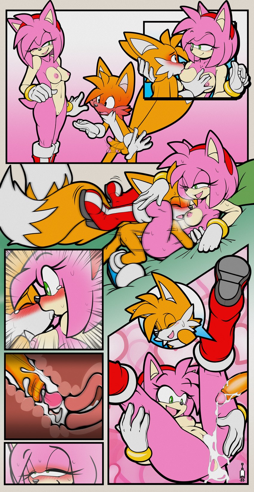 2021 absurd_res amy_rose anthro anthro_on_anthro anthro_penetrated anthro_penetrating anthro_penetrating_anthro ardan_norgate blush bodily_fluids breast_play breast_sucking breasts canid canine closed_eyes clothing comic creampie cum cum_in_pussy cum_in_uterus cum_inside cum_on_penis duo eulipotyphlan exposed_torso female female_penetrated footwear fox fur furry furry_only genitals green_eyes handwear hedgehog hi_res impregnation kissing larger_female larger_penetrated male male/female male_penetrating male_penetrating_female mammal miles_prower mostly_nude naked nipples nude one_eye_closed penetration penile penile_penetration penis penis_in_pussy pink_body pink_fur pregnancy_risk pussy sex size_difference smaller_male smile sonic_(series) sucking sweat tail tails tears unprotected_sex vaginal vaginal_penetration yellow_body yellow_fur